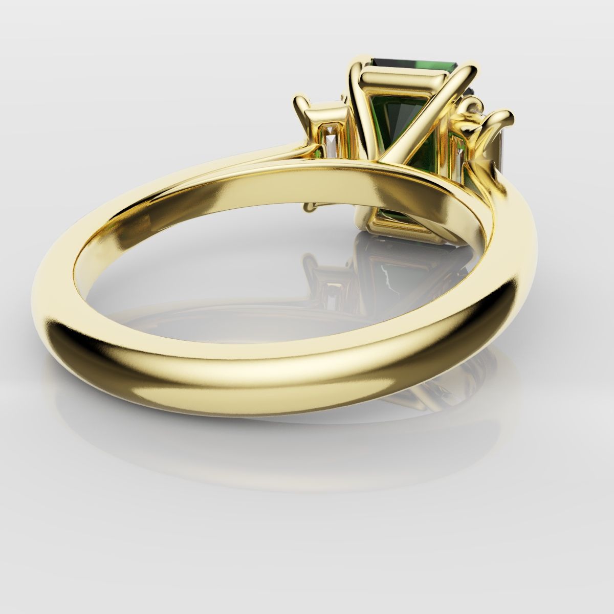 Green Emerald and Diamond Baguette Trilogy Engagement Ring