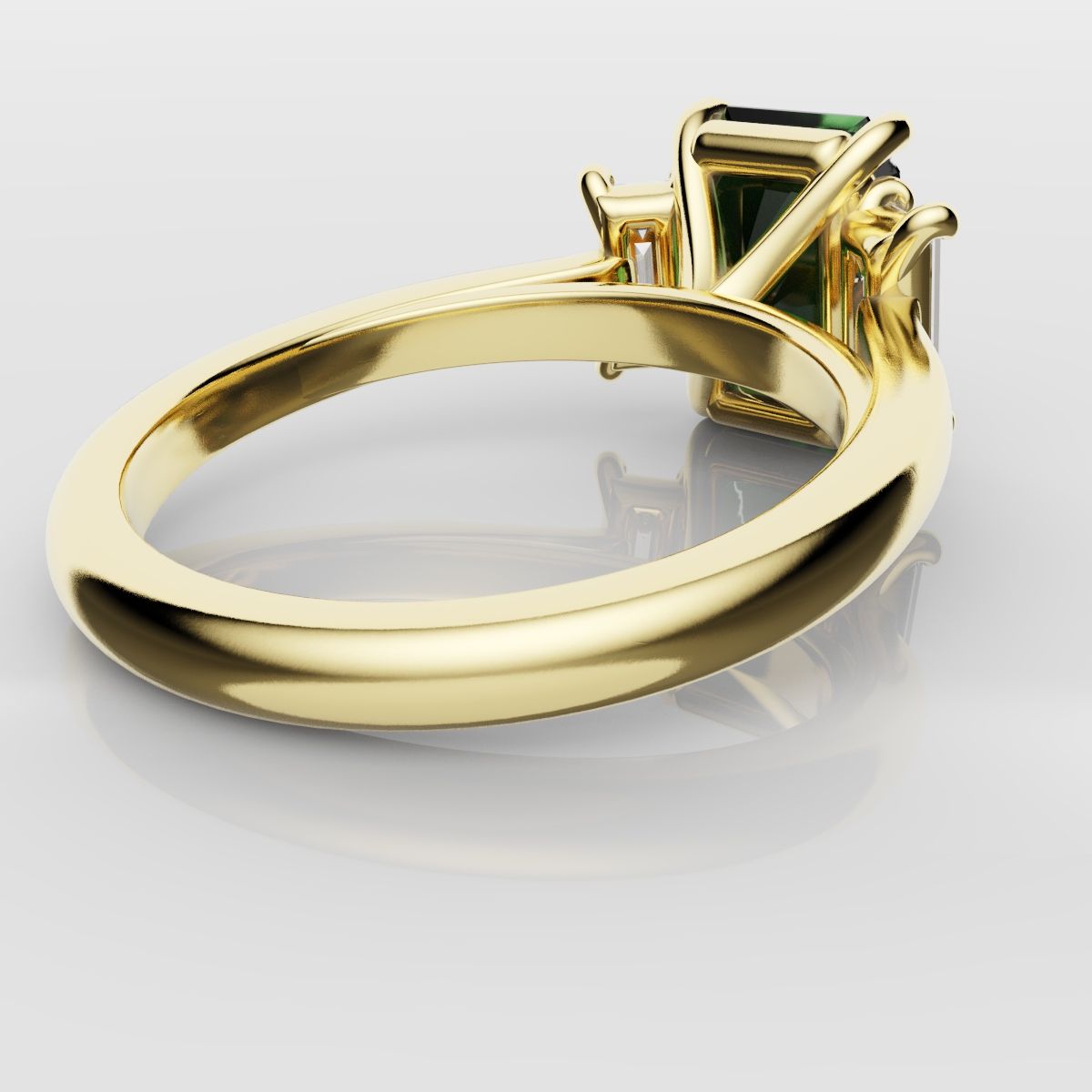 Green Emerald and Diamond Baguette Trilogy Engagement Ring