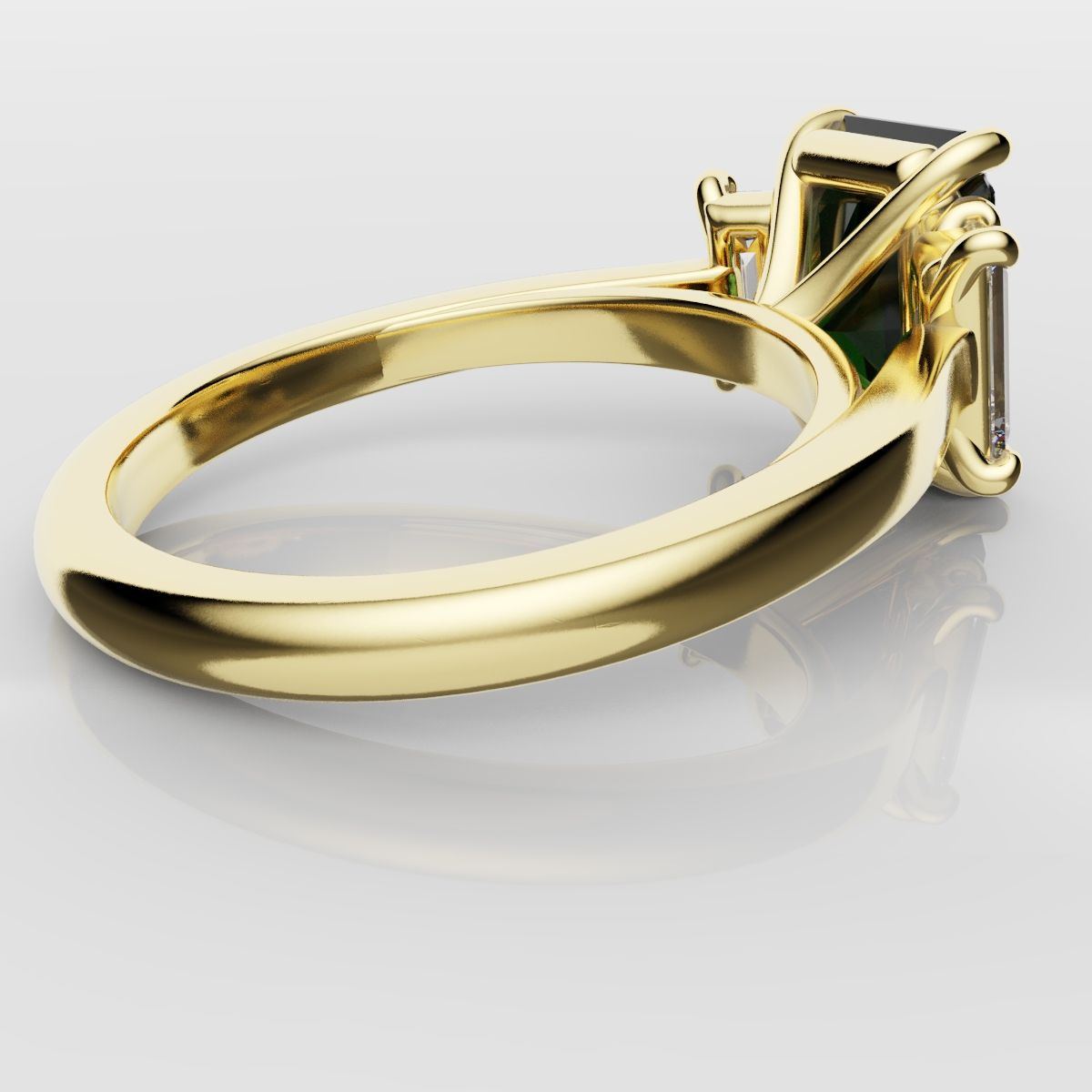 Green Emerald and Diamond Baguette Trilogy Engagement Ring