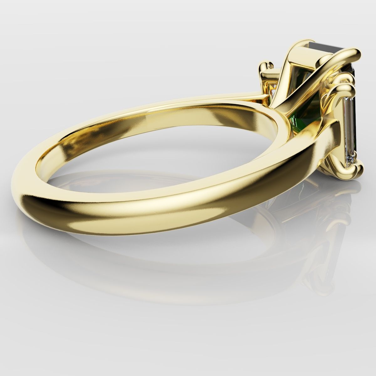 Green Emerald and Diamond Baguette Trilogy Engagement Ring
