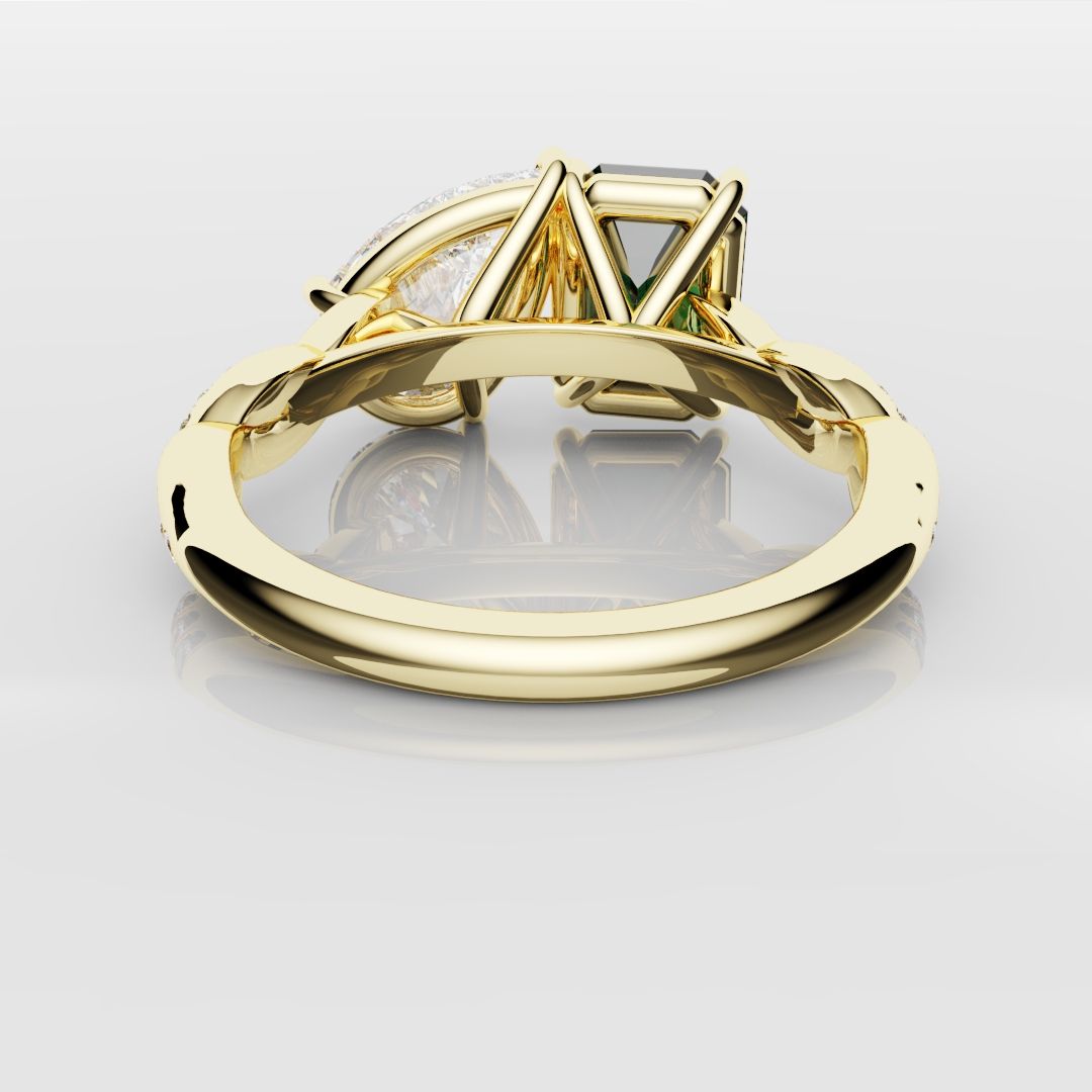 Green Emerald and Pear Diamond Toi Et Moi Engagement Ring