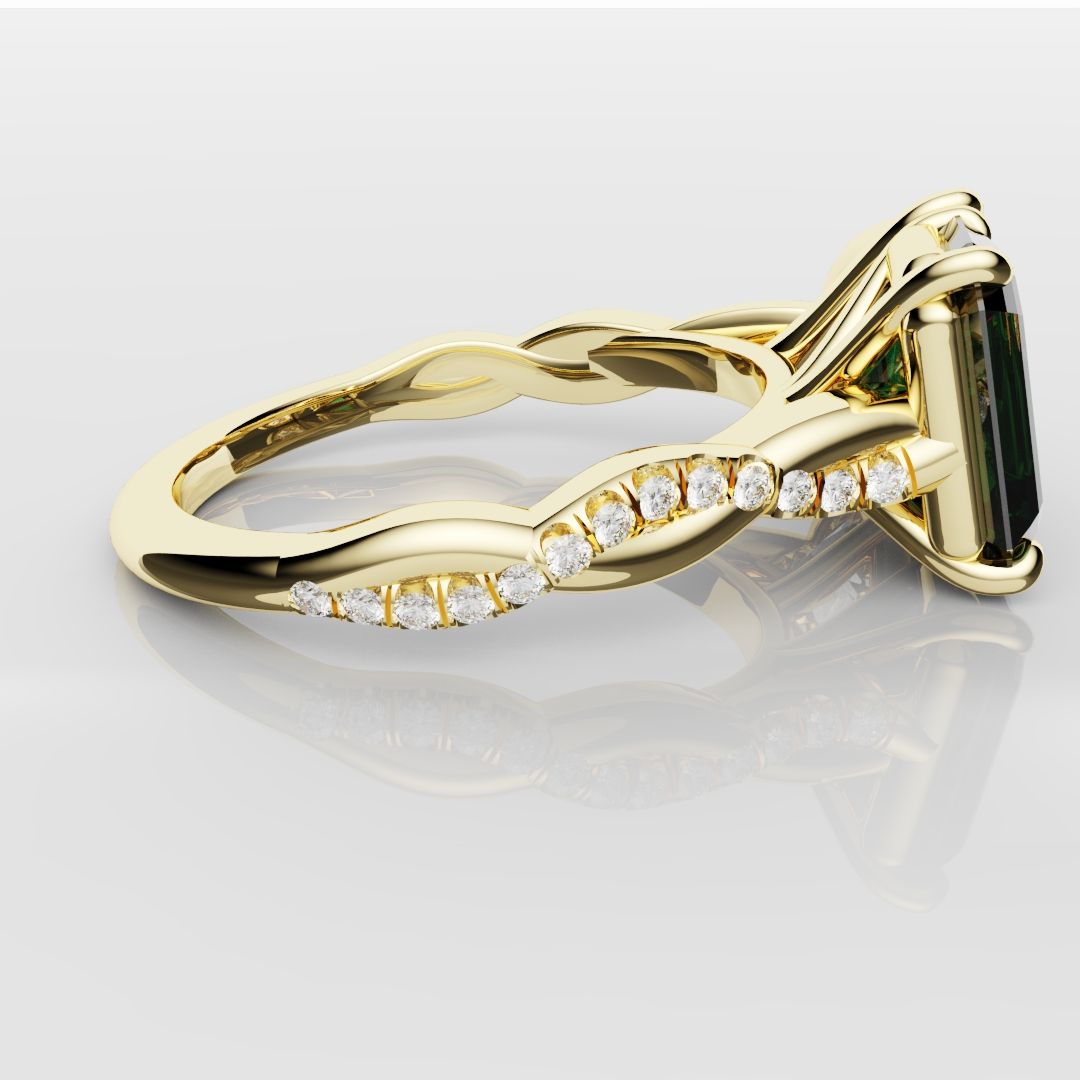 Green Emerald and Pear Diamond Toi Et Moi Engagement Ring