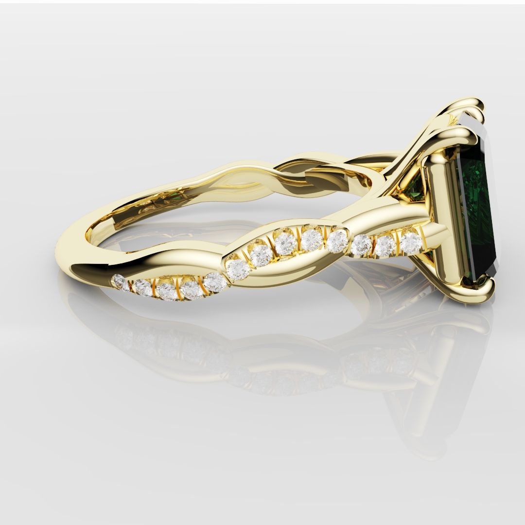 Green Emerald and Pear Diamond Toi Et Moi Engagement Ring