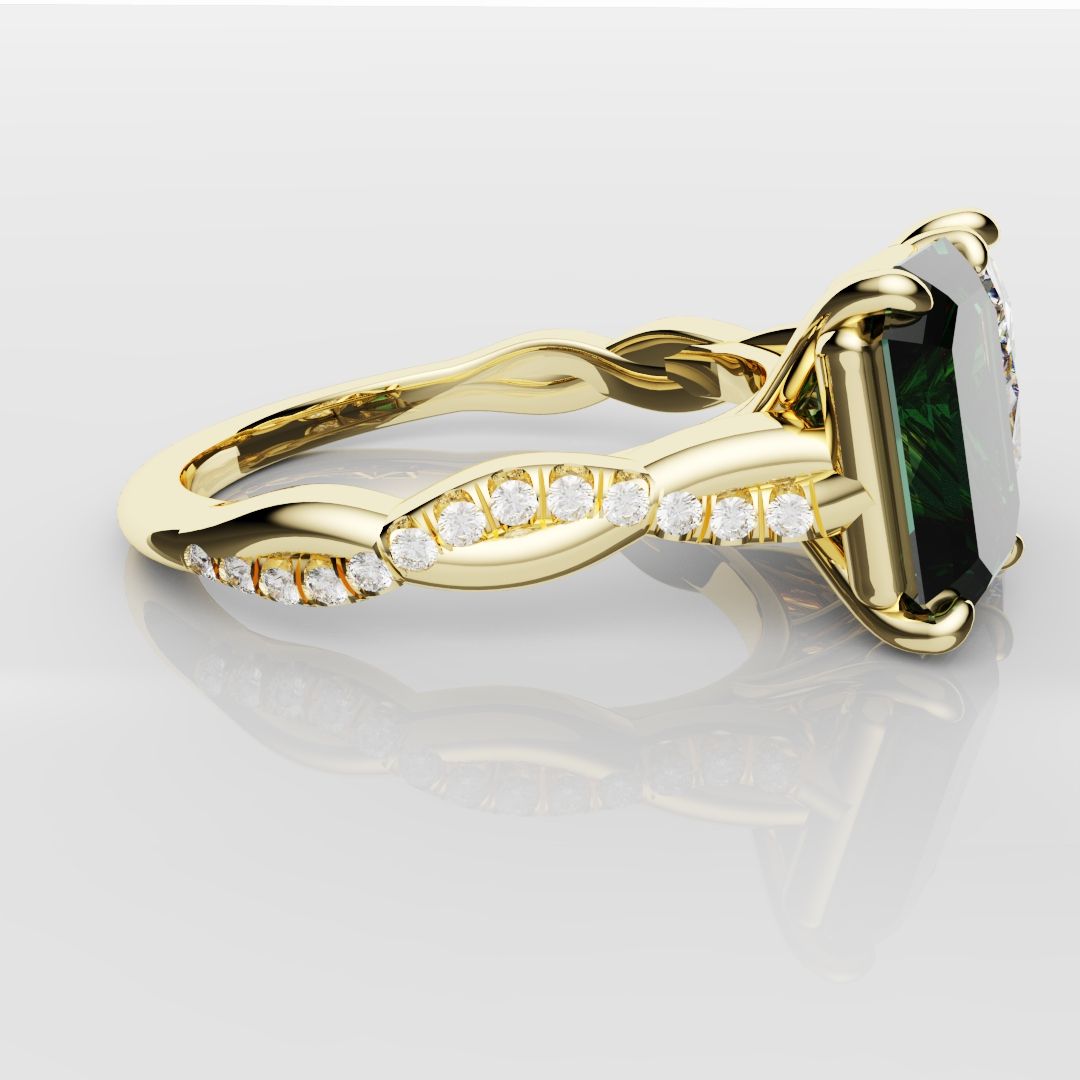Green Emerald and Pear Diamond Toi Et Moi Engagement Ring