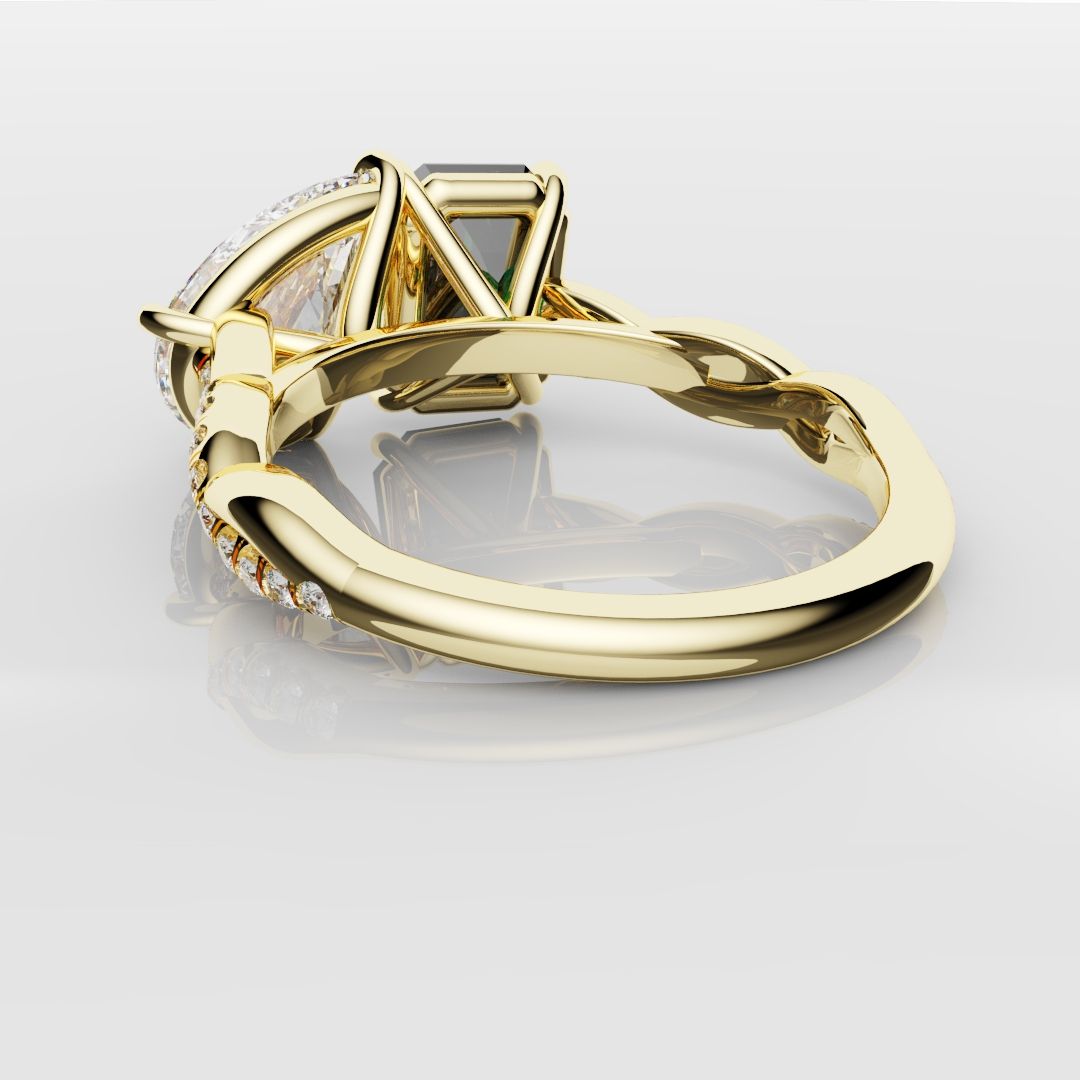 Green Emerald and Pear Diamond Toi Et Moi Engagement Ring