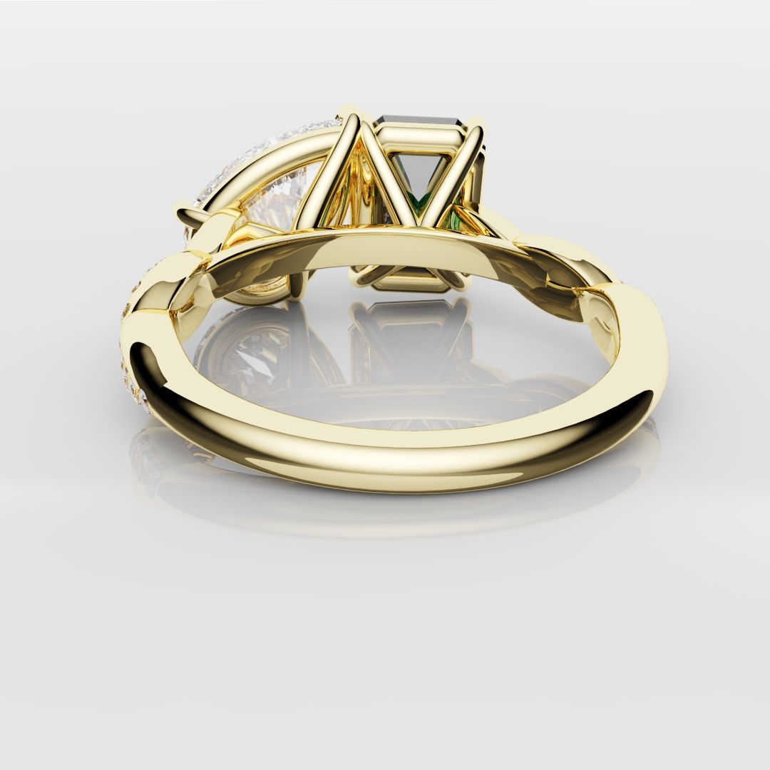 Green Emerald and Pear Diamond Toi Et Moi Engagement Ring