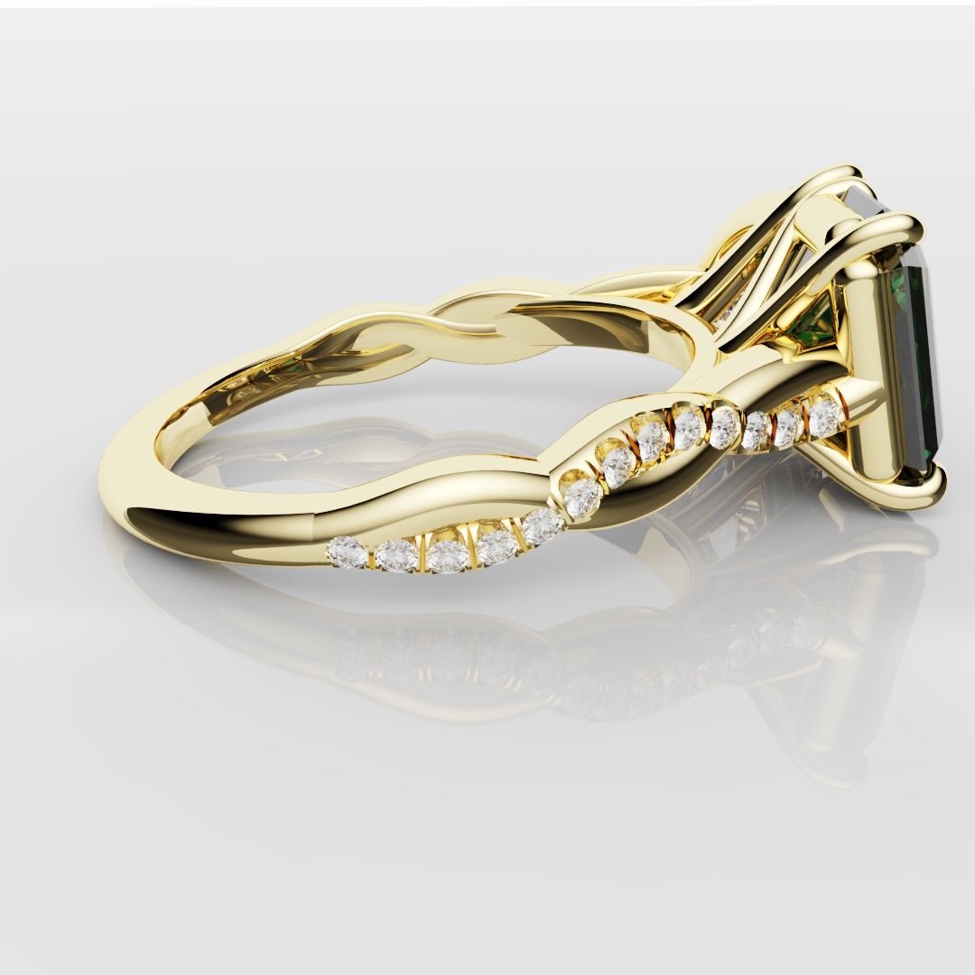 Green Emerald and Pear Diamond Toi Et Moi Engagement Ring