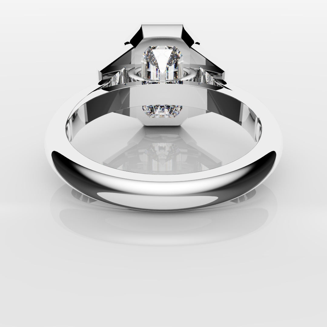 Emerald Cut and Trapezoid Diamond Trilogy Engagement Ring
