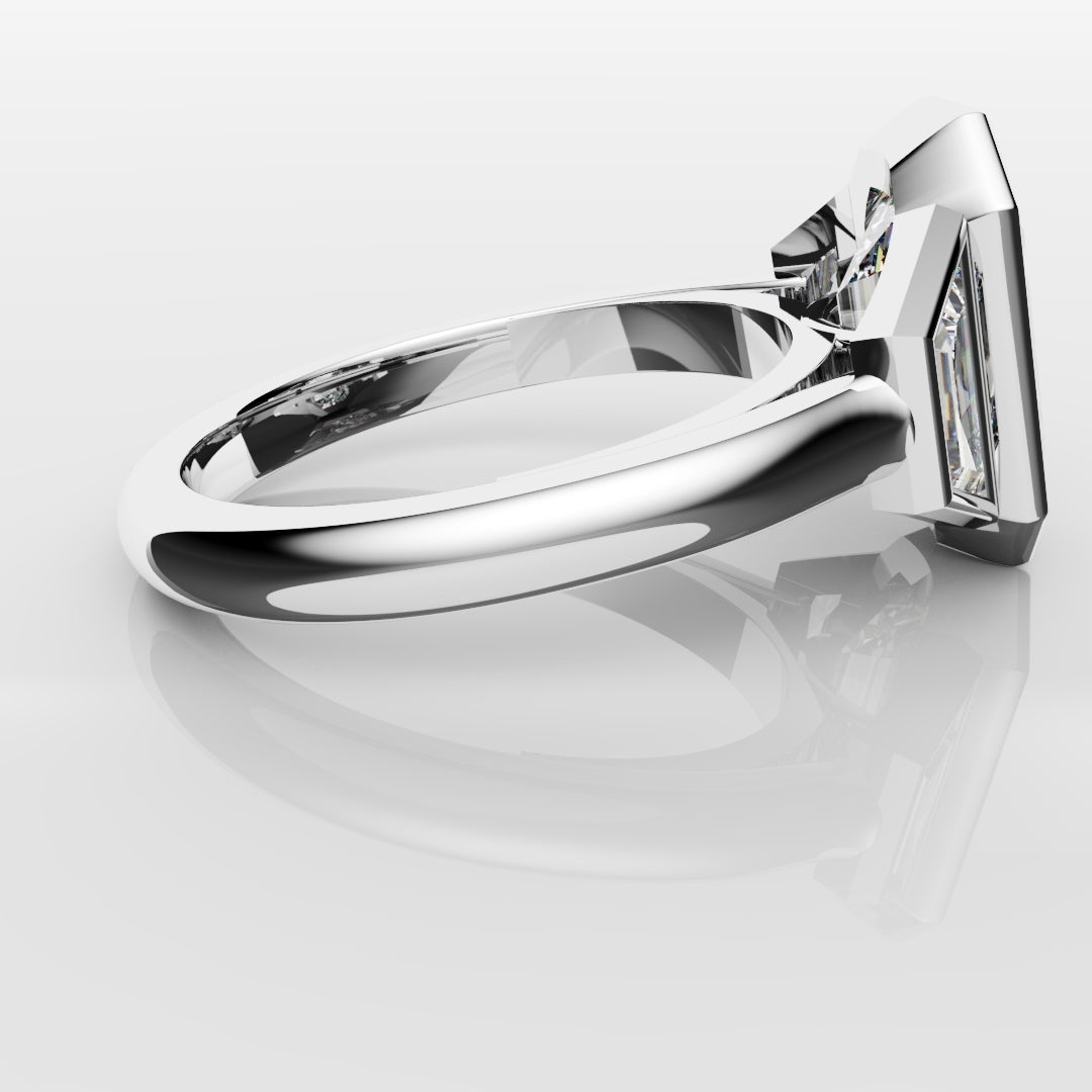 Emerald Cut and Trapezoid Diamond Trilogy Engagement Ring
