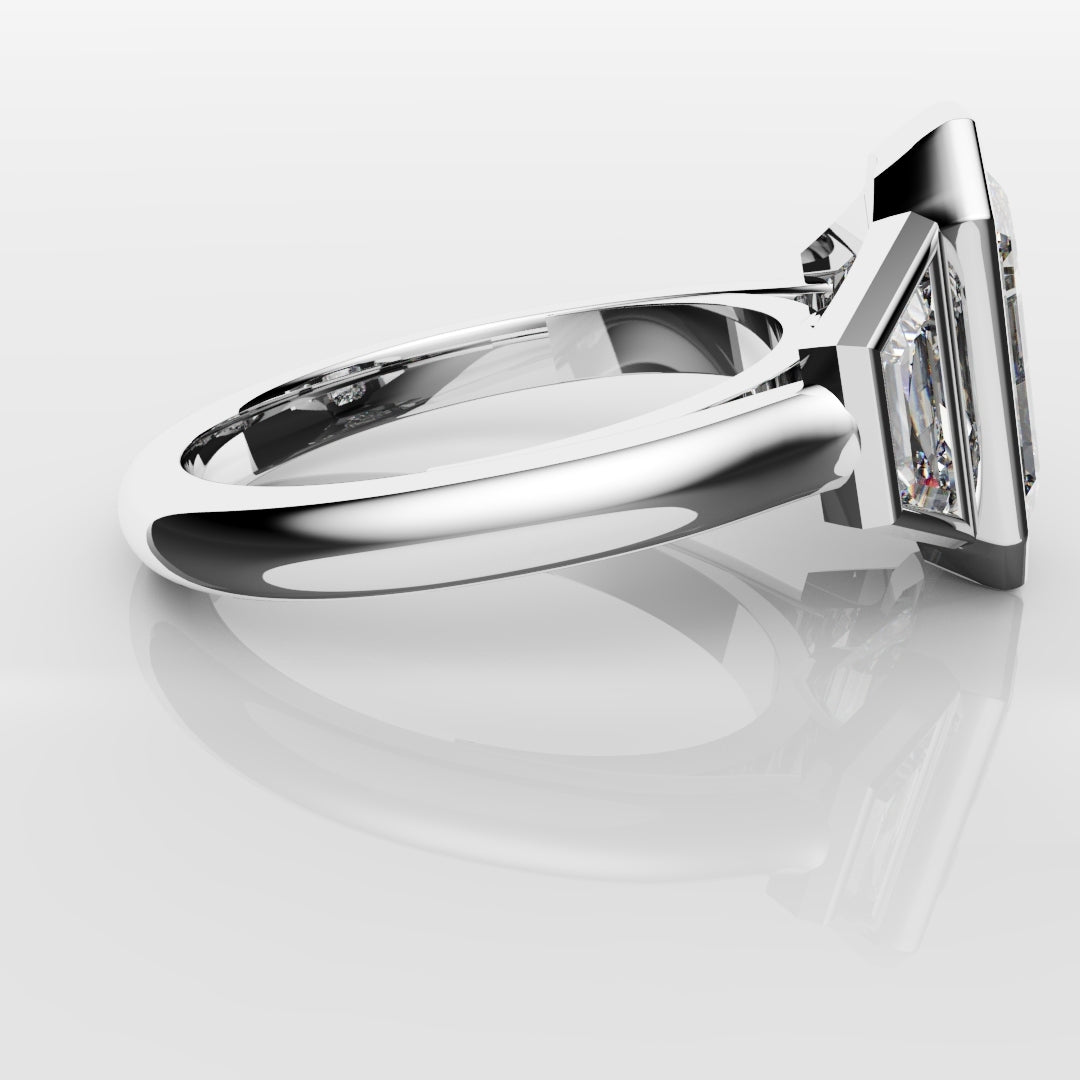 Emerald Cut and Trapezoid Diamond Trilogy Engagement Ring