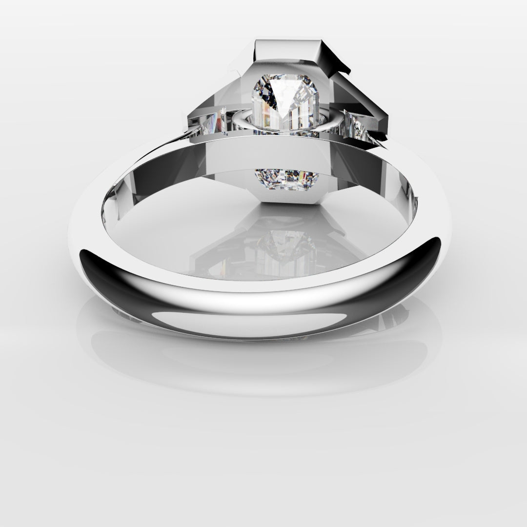 Emerald Cut and Trapezoid Diamond Trilogy Engagement Ring