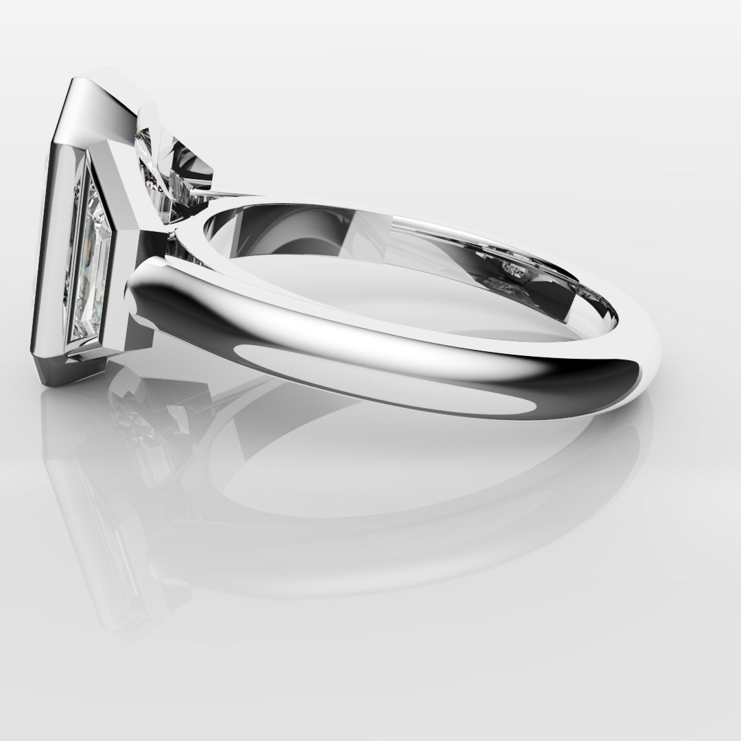 Emerald Cut and Trapezoid Diamond Trilogy Engagement Ring