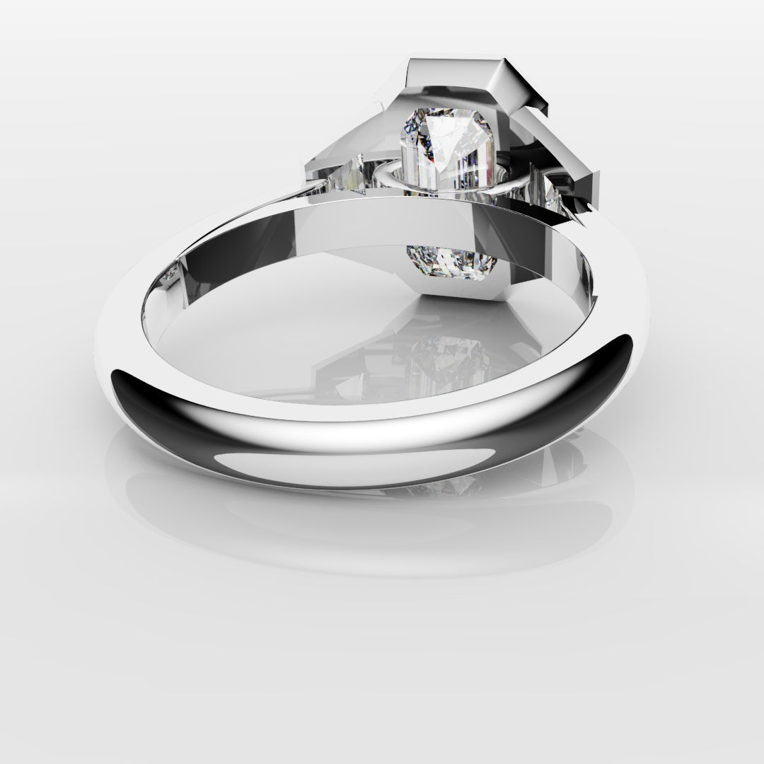 Emerald Cut and Trapezoid Diamond Trilogy Engagement Ring