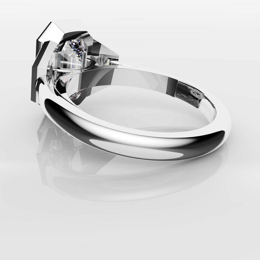 Emerald Cut and Trapezoid Diamond Trilogy Engagement Ring