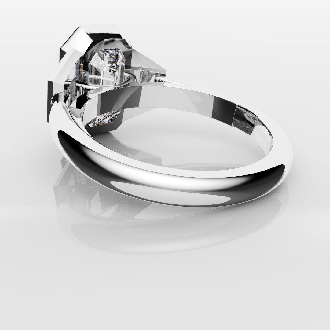 Emerald Cut and Trapezoid Diamond Trilogy Engagement Ring