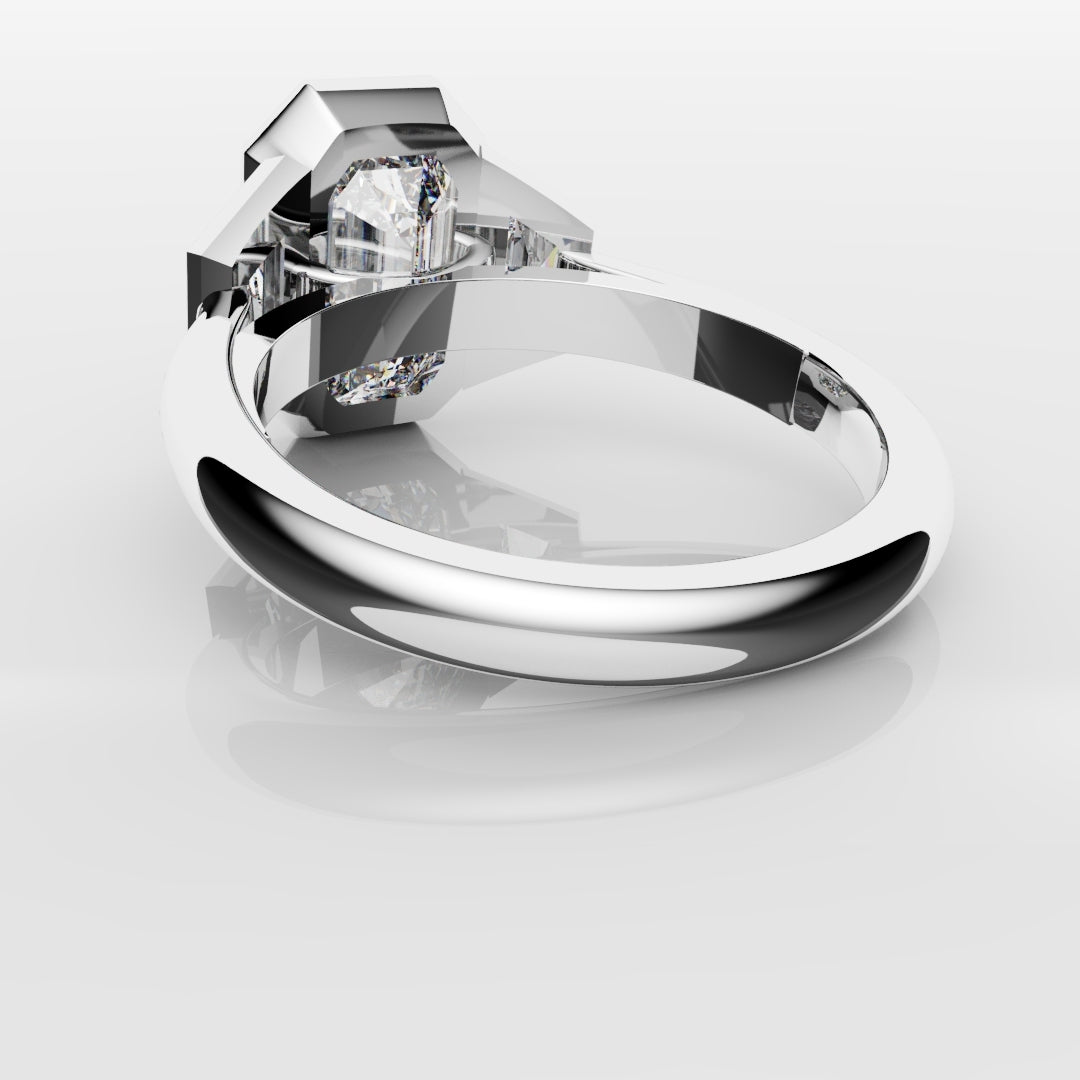 Emerald Cut and Trapezoid Diamond Trilogy Engagement Ring