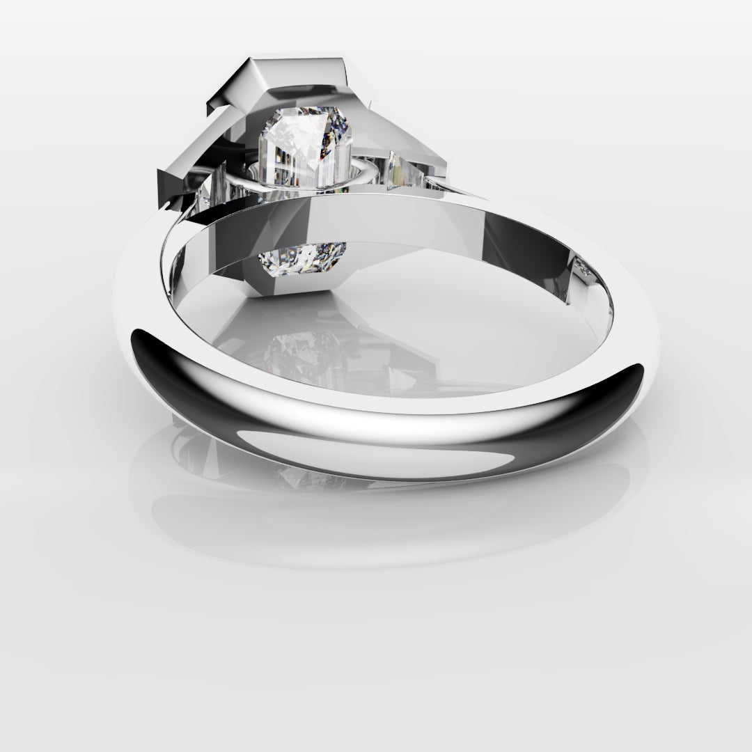 Emerald Cut and Trapezoid Diamond Trilogy Engagement Ring