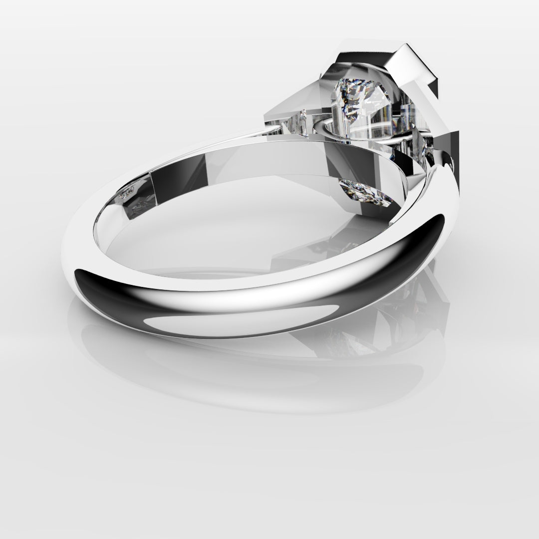 Emerald Cut and Trapezoid Diamond Trilogy Engagement Ring