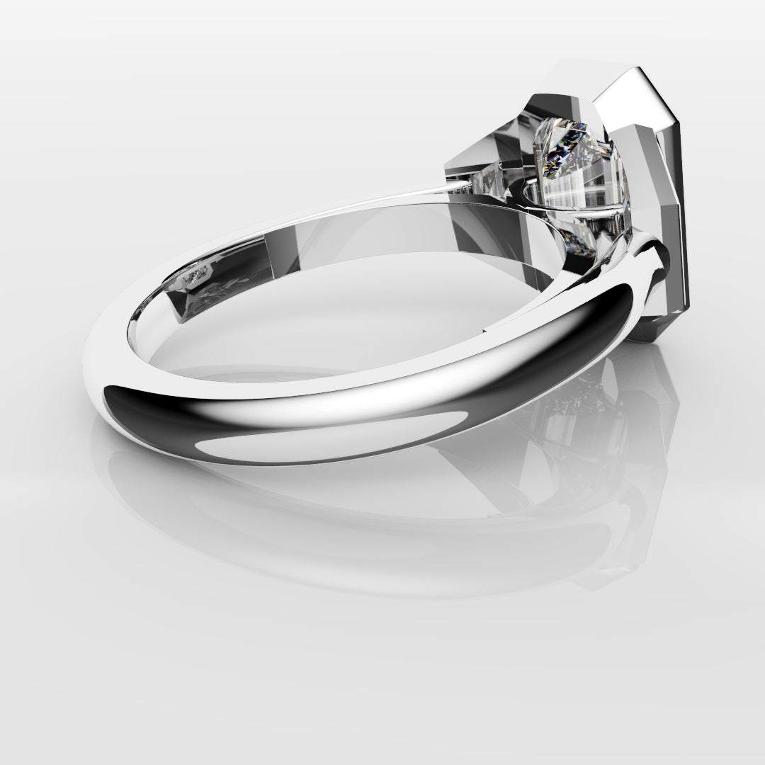 Emerald Cut and Trapezoid Diamond Trilogy Engagement Ring