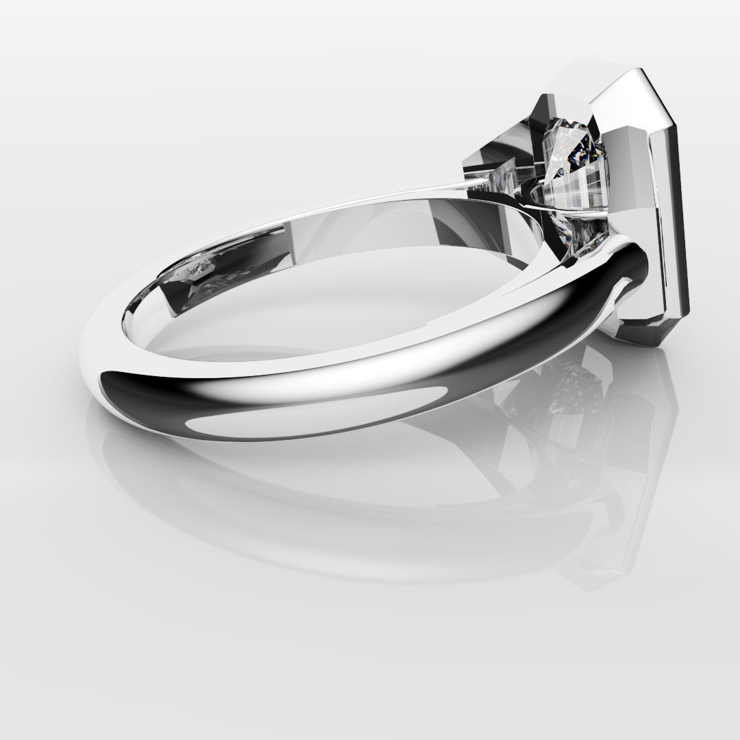 Emerald Cut and Trapezoid Diamond Trilogy Engagement Ring