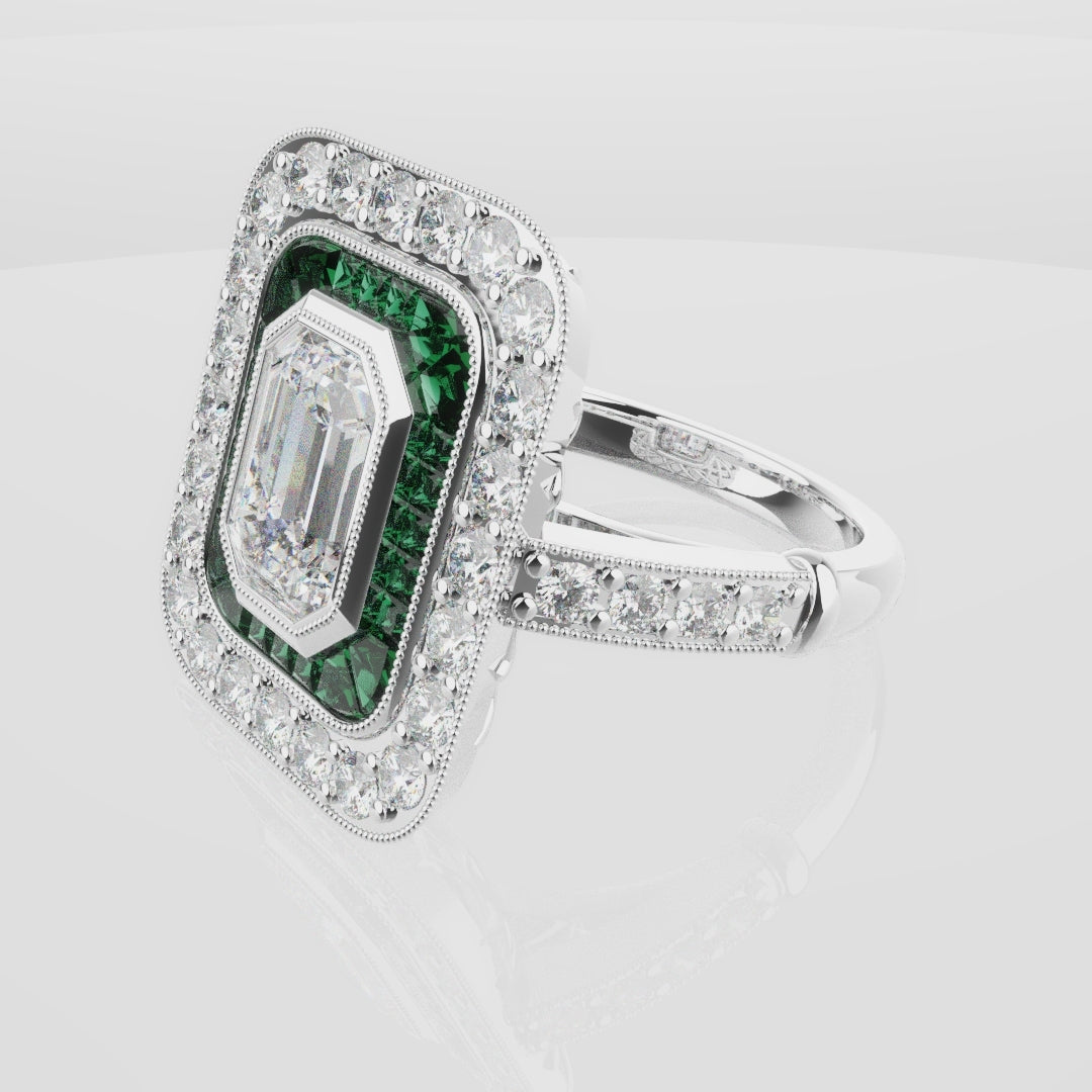 Emerald Cut Double Halo Art Deco Engagement Ring