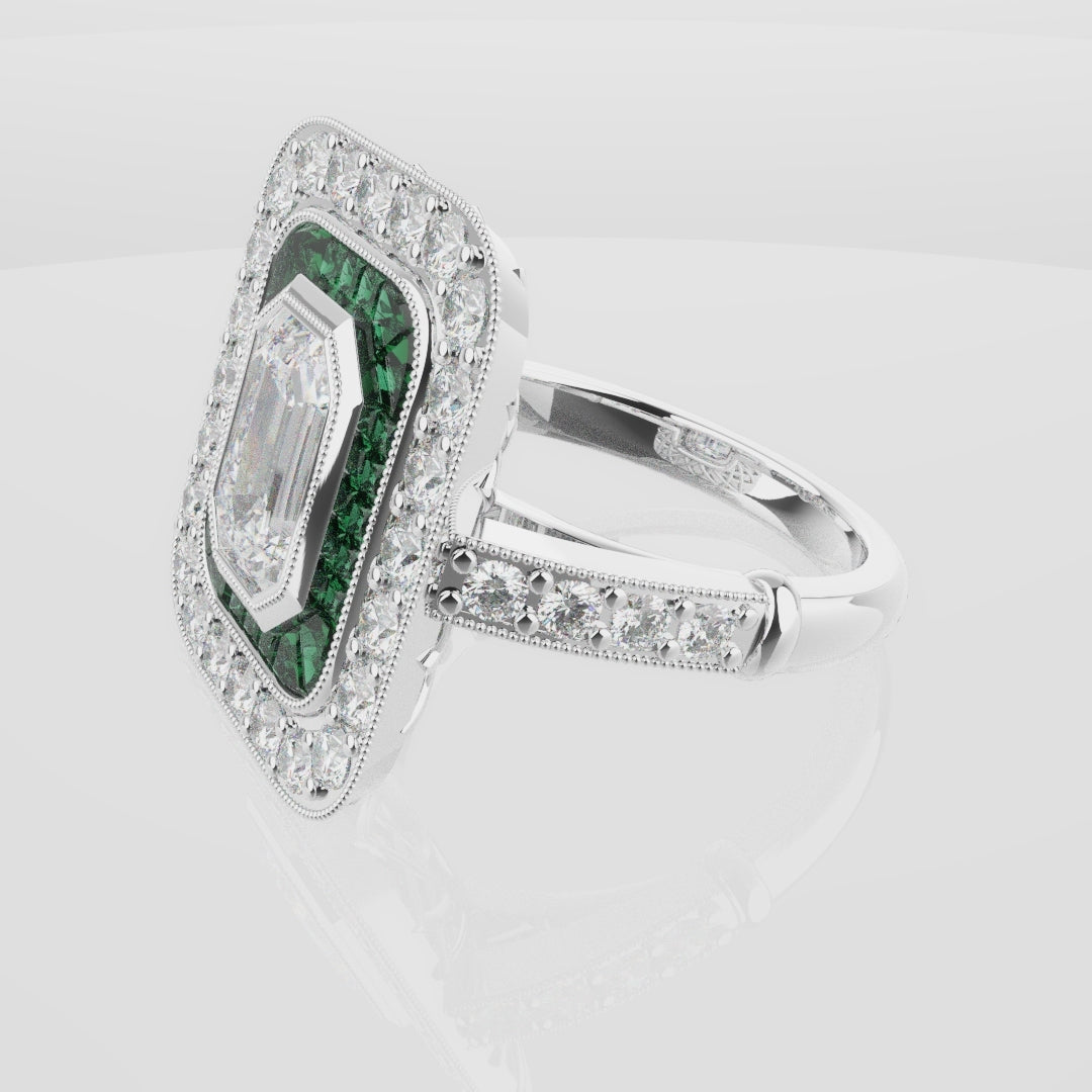 Emerald Cut Double Halo Art Deco Engagement Ring