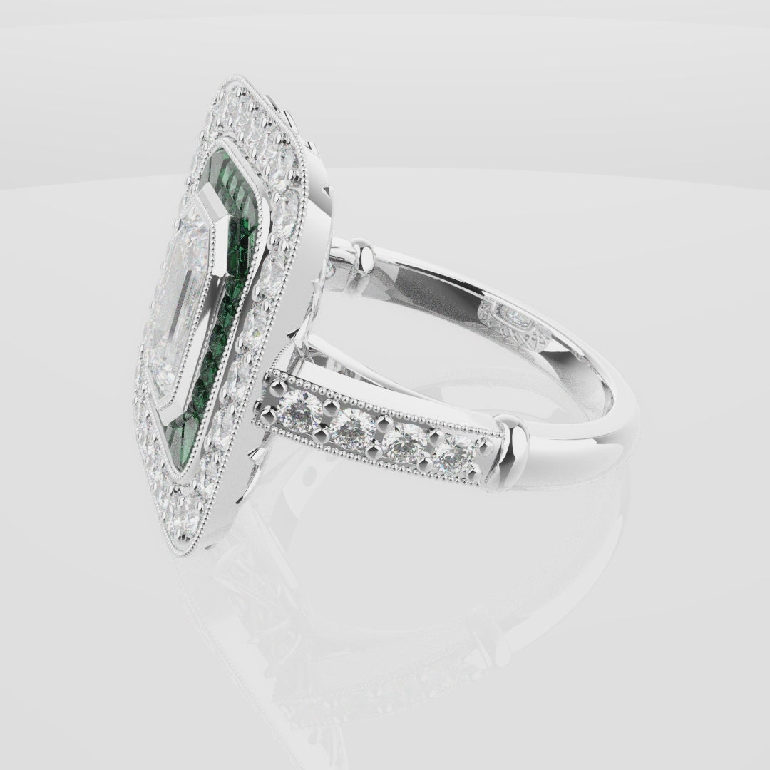 Emerald Cut Double Halo Art Deco Engagement Ring