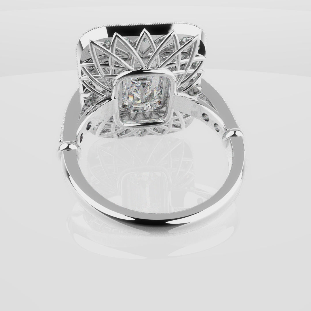 Emerald Cut Double Halo Art Deco Engagement Ring
