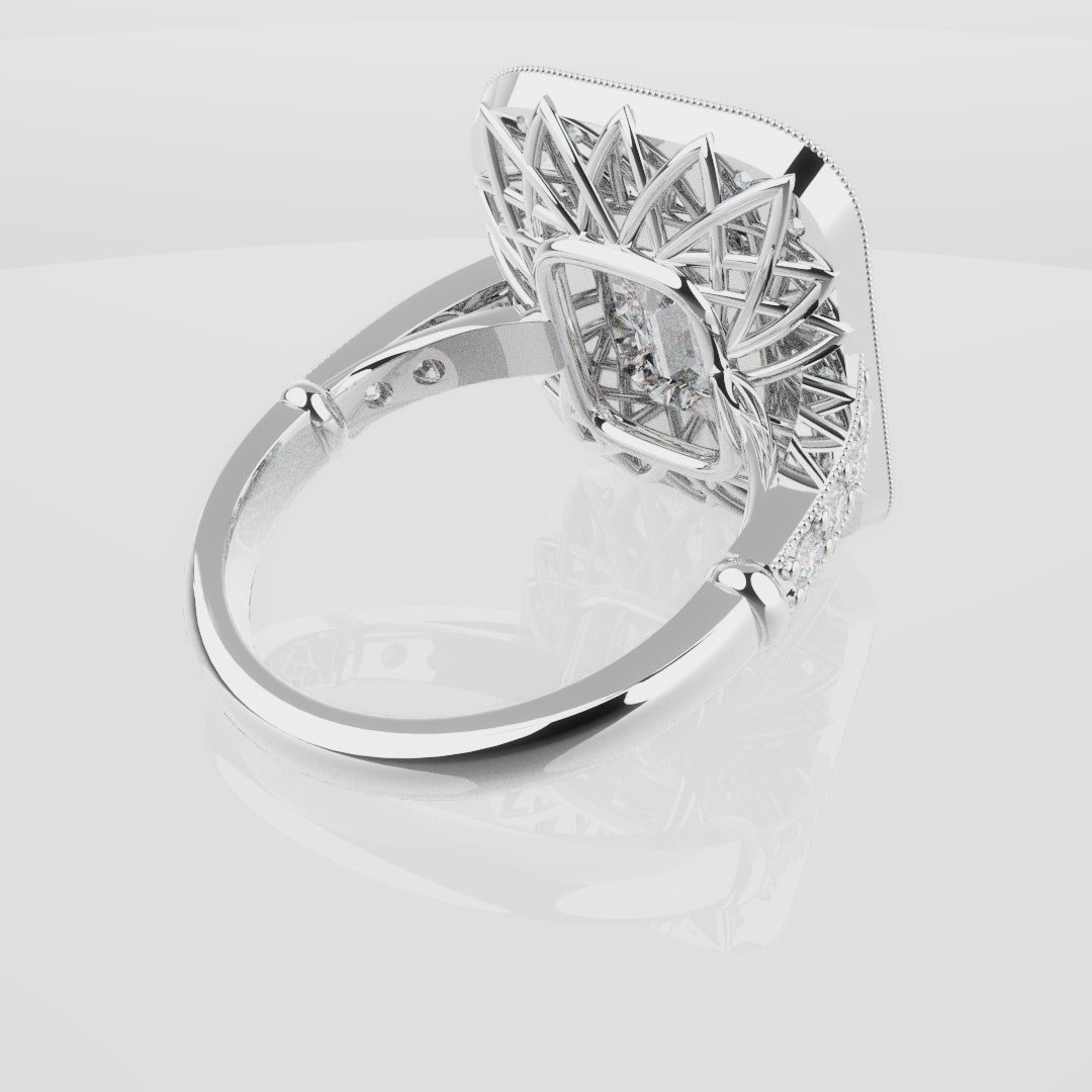 Emerald Cut Double Halo Art Deco Engagement Ring
