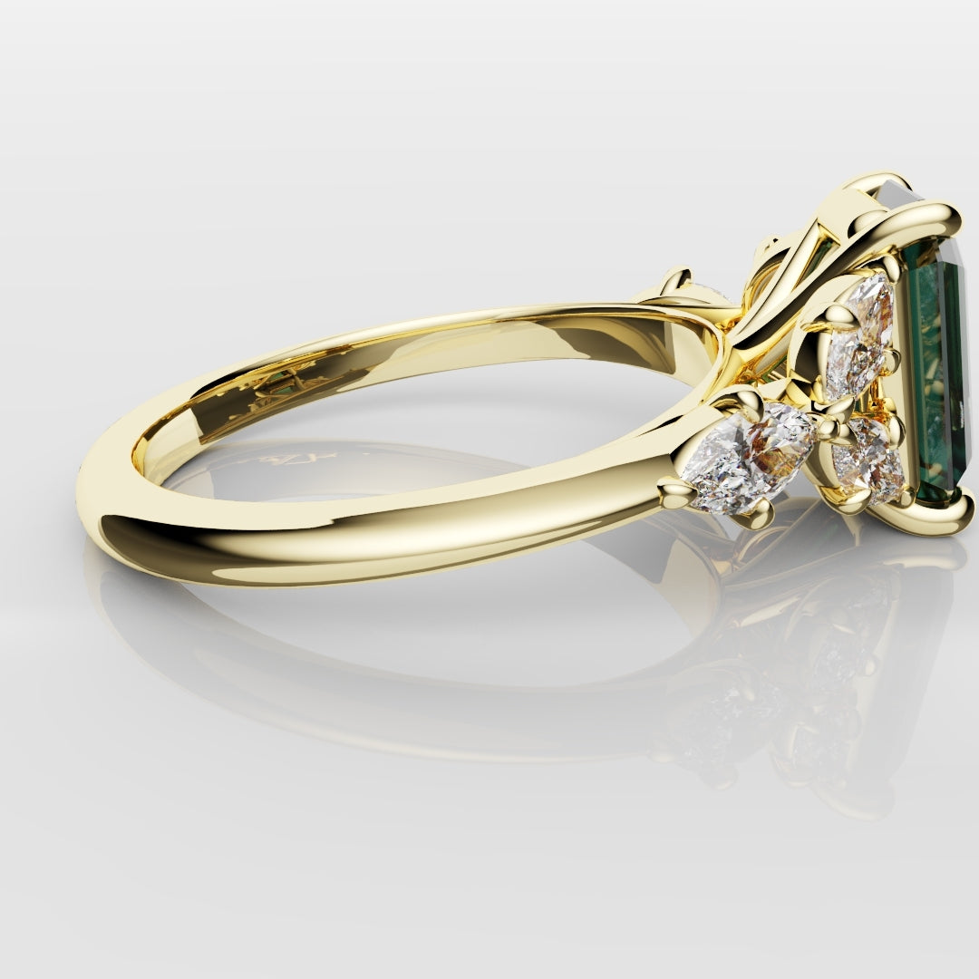 4ct Emerald Cut Teal Sapphire with Marquise Accent Diamonds