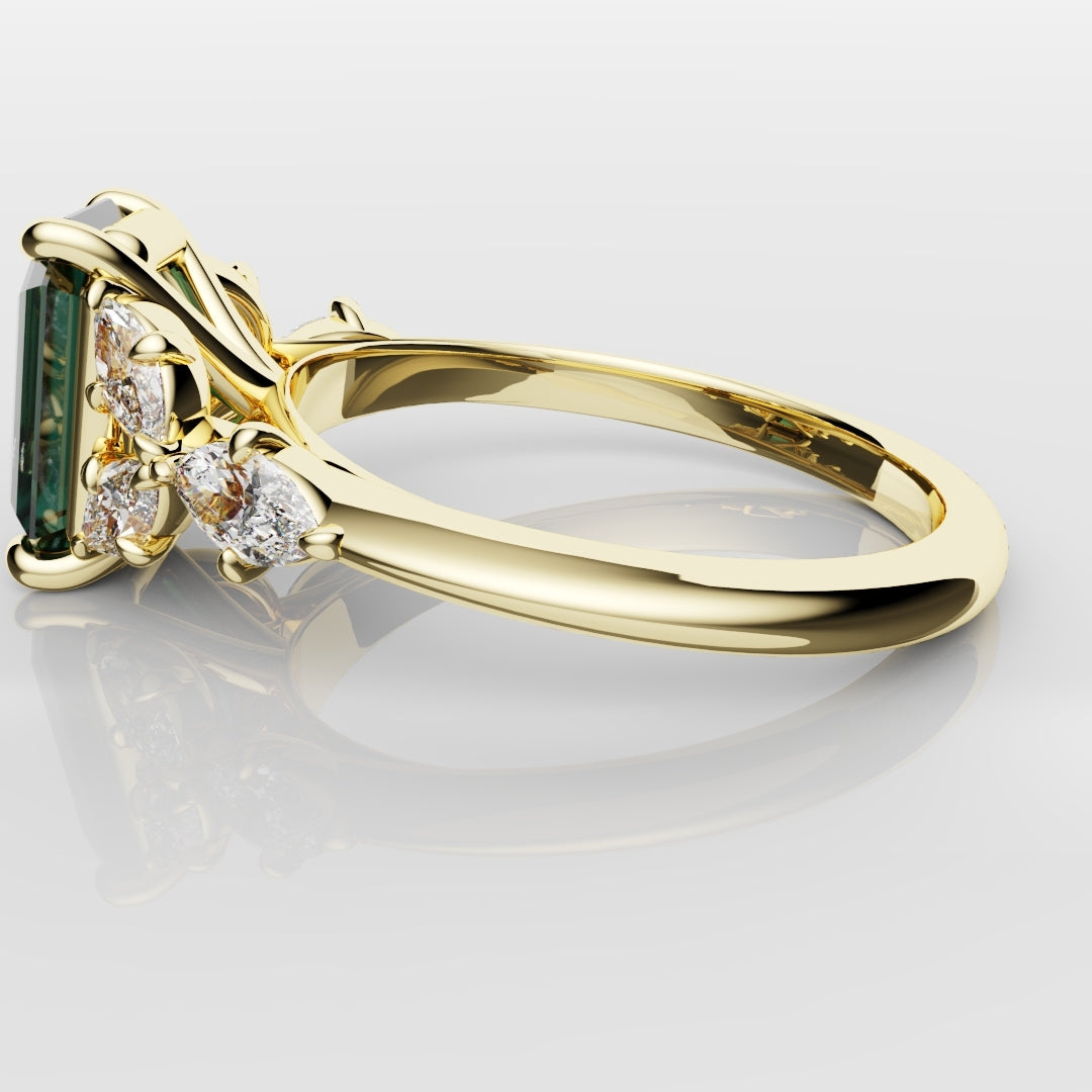 4ct Emerald Cut Teal Sapphire with Marquise Accent Diamonds