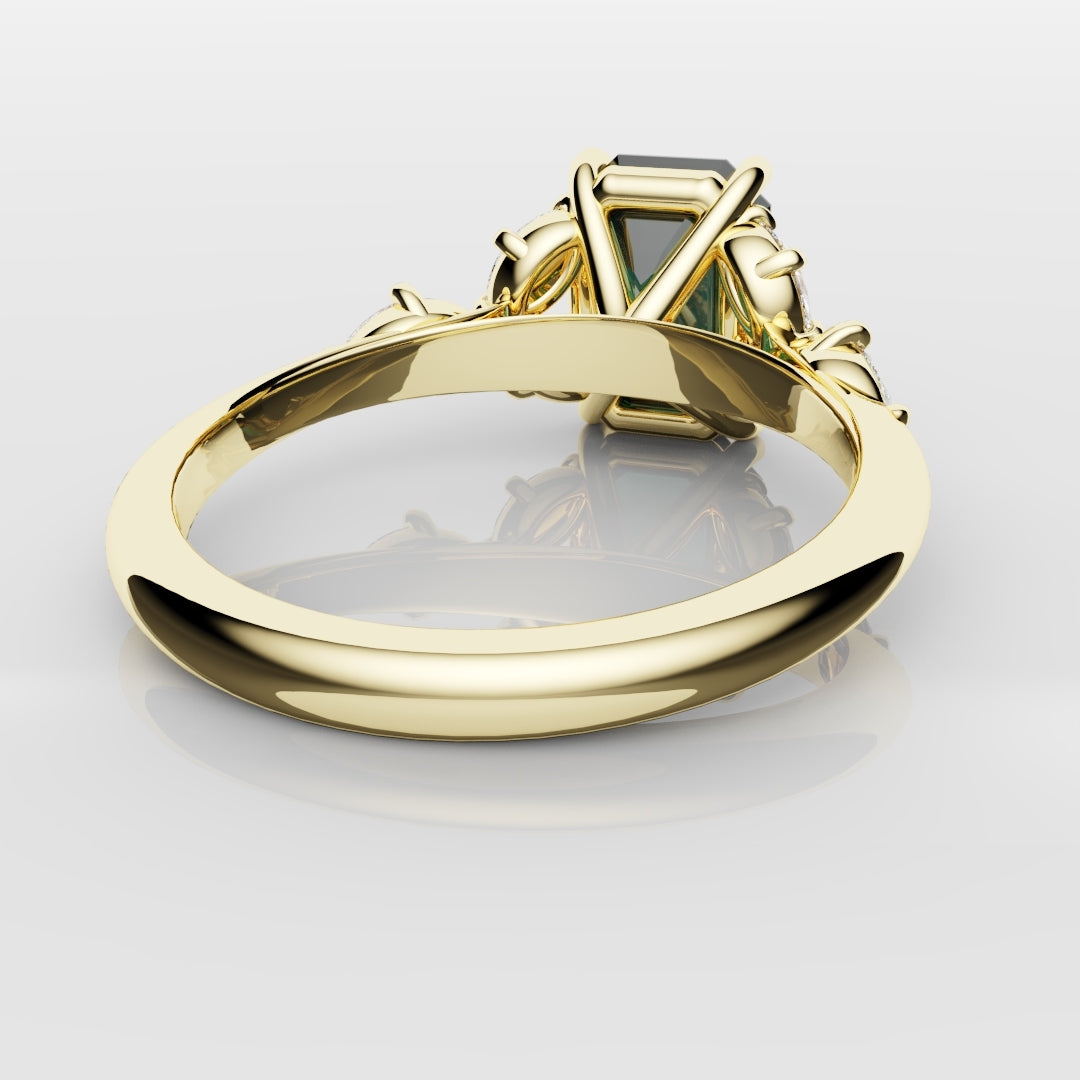 4ct Emerald Cut Teal Sapphire with Marquise Accent Diamonds