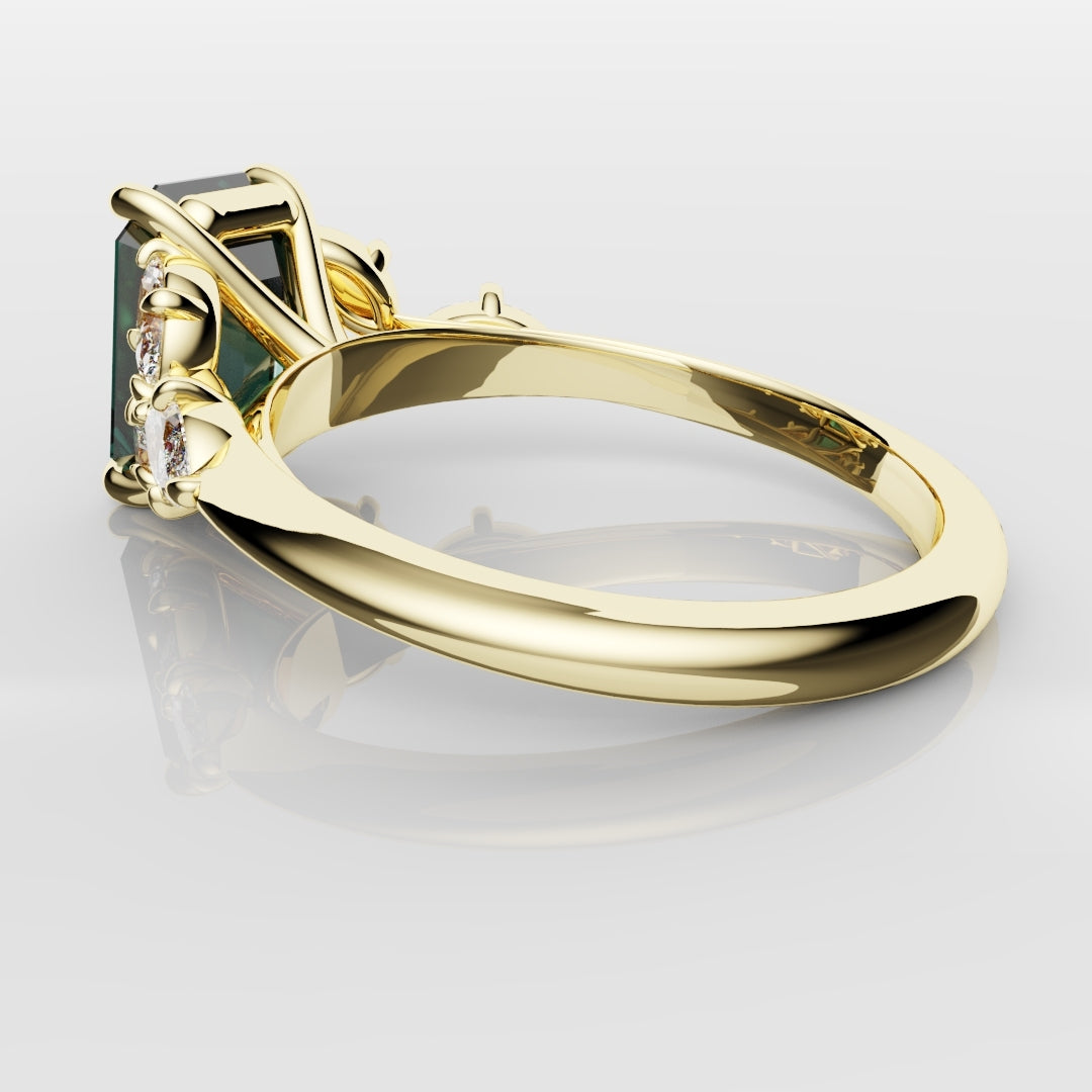 4ct Emerald Cut Teal Sapphire with Marquise Accent Diamonds