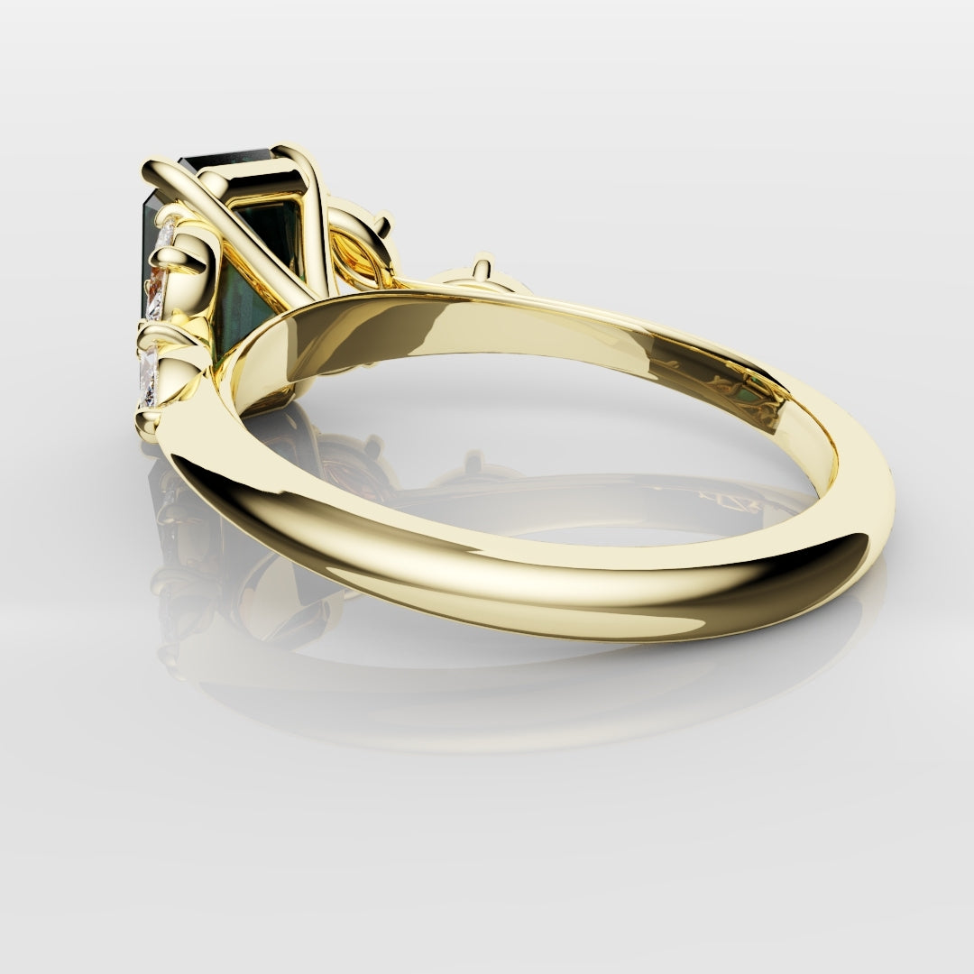 4ct Emerald Cut Teal Sapphire with Marquise Accent Diamonds