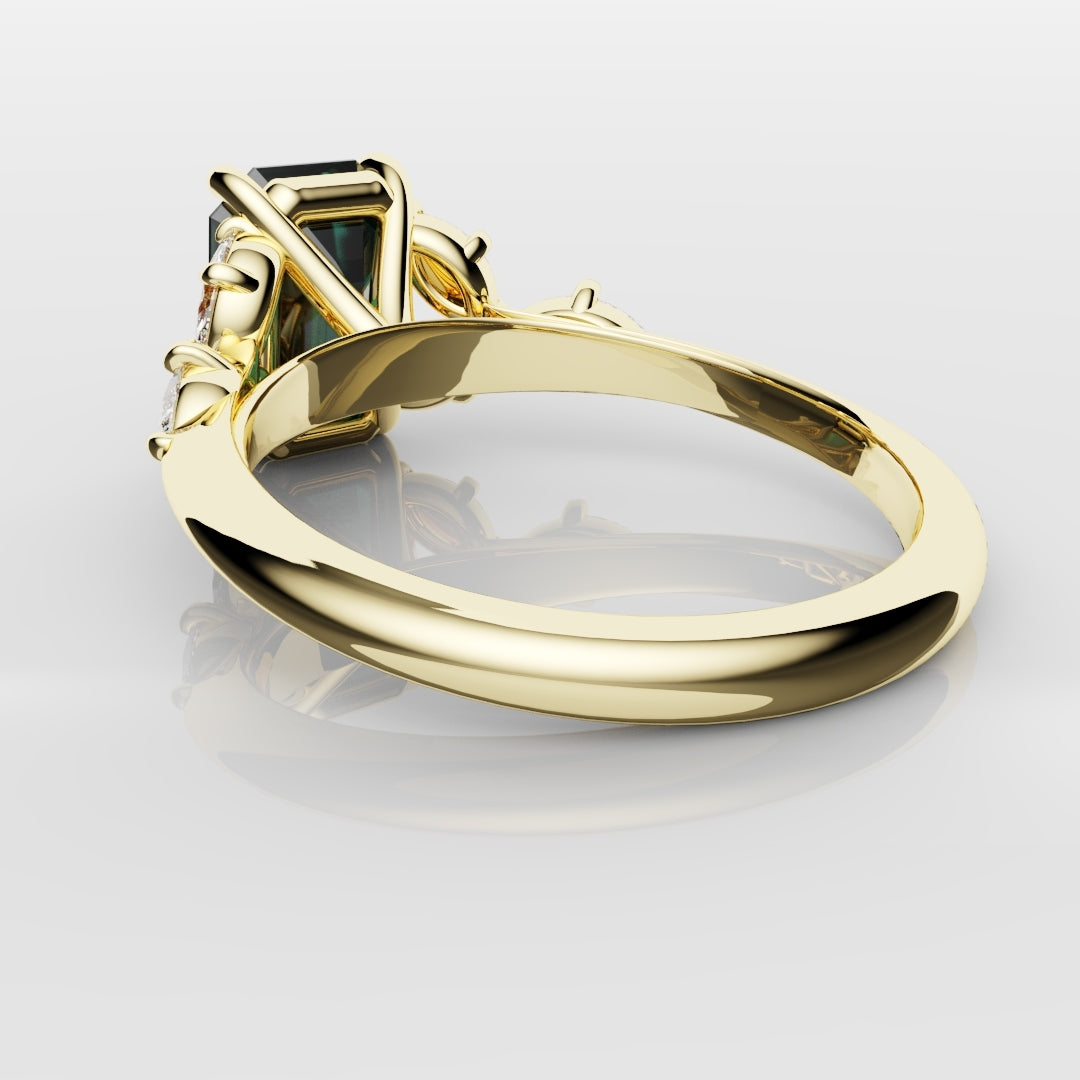4ct Emerald Cut Teal Sapphire with Marquise Accent Diamonds