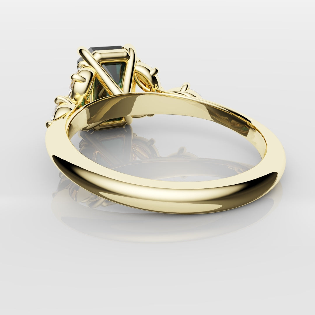4ct Emerald Cut Teal Sapphire with Marquise Accent Diamonds