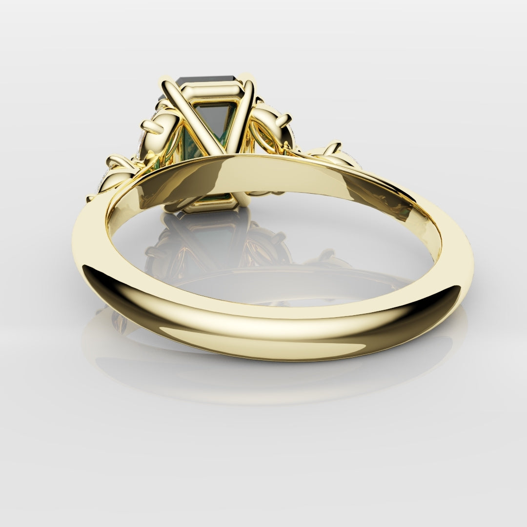 4ct Emerald Cut Teal Sapphire with Marquise Accent Diamonds
