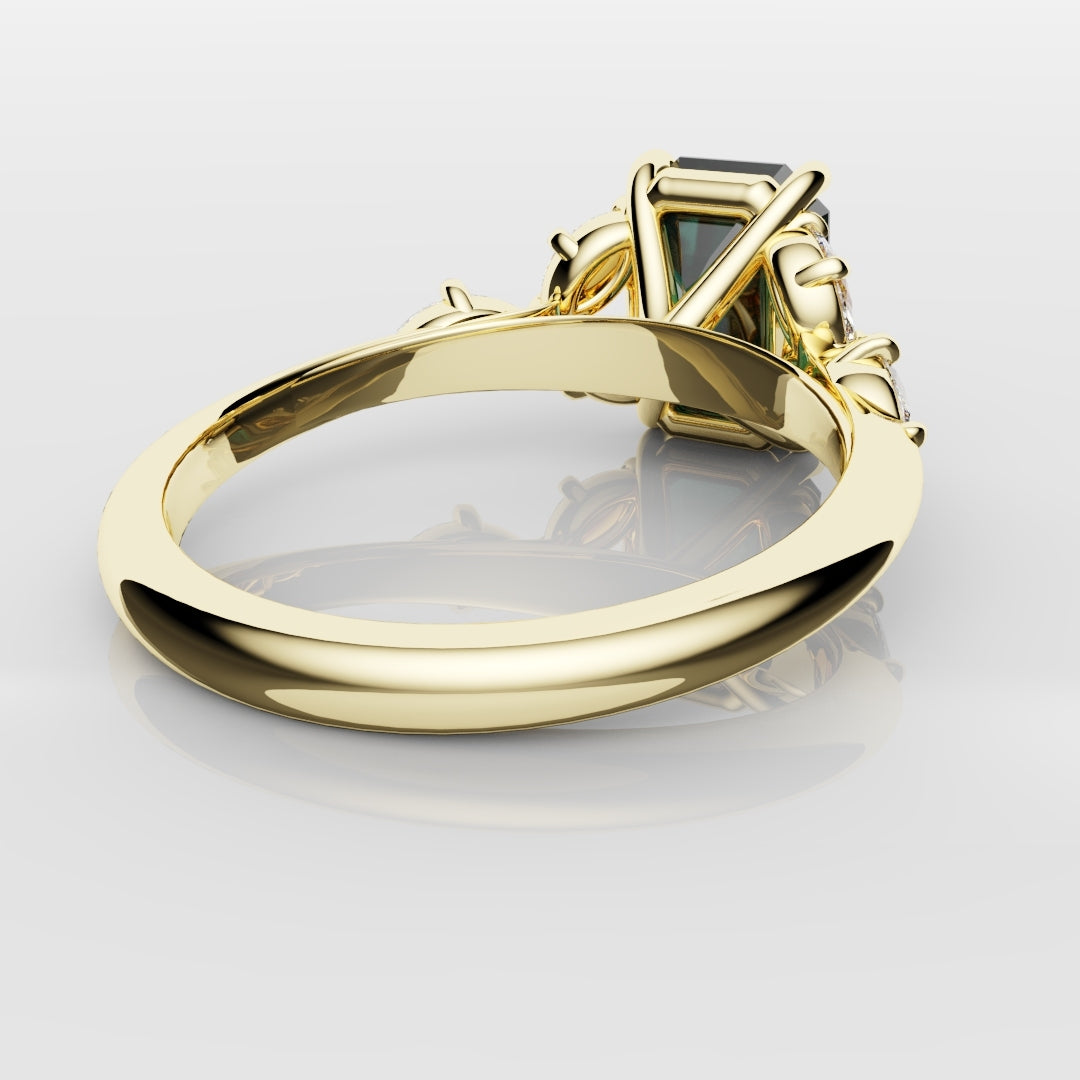 4ct Emerald Cut Teal Sapphire with Marquise Accent Diamonds