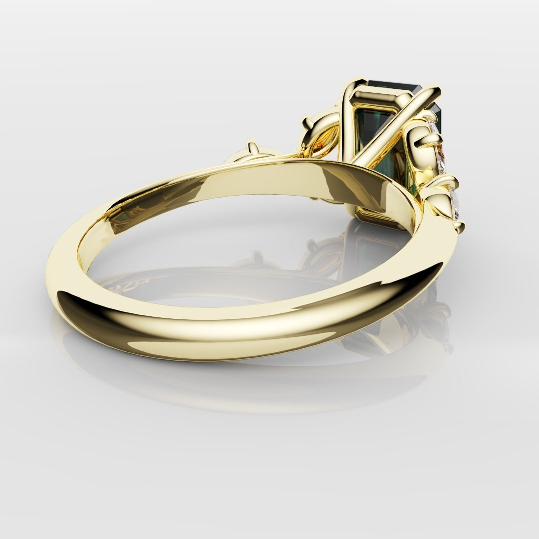 4ct Emerald Cut Teal Sapphire with Marquise Accent Diamonds