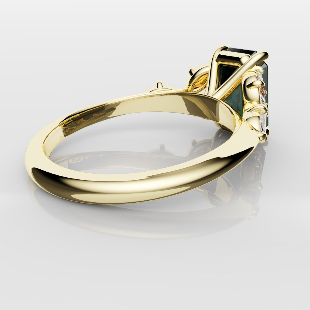 4ct Emerald Cut Teal Sapphire with Marquise Accent Diamonds