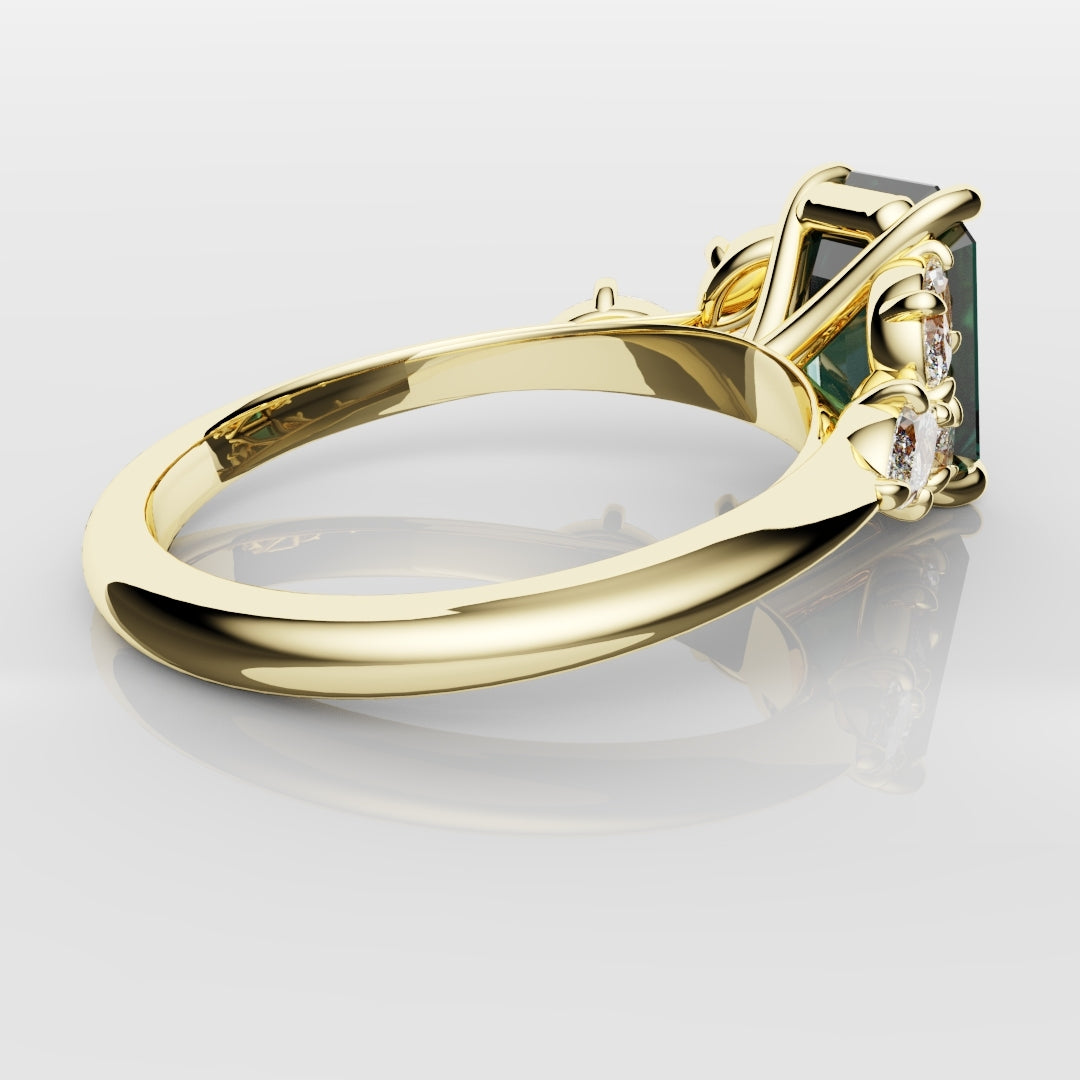 4ct Emerald Cut Teal Sapphire with Marquise Accent Diamonds