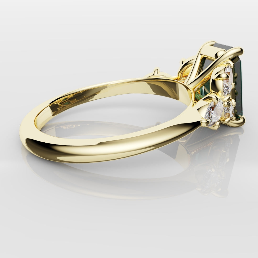 4ct Emerald Cut Teal Sapphire with Marquise Accent Diamonds
