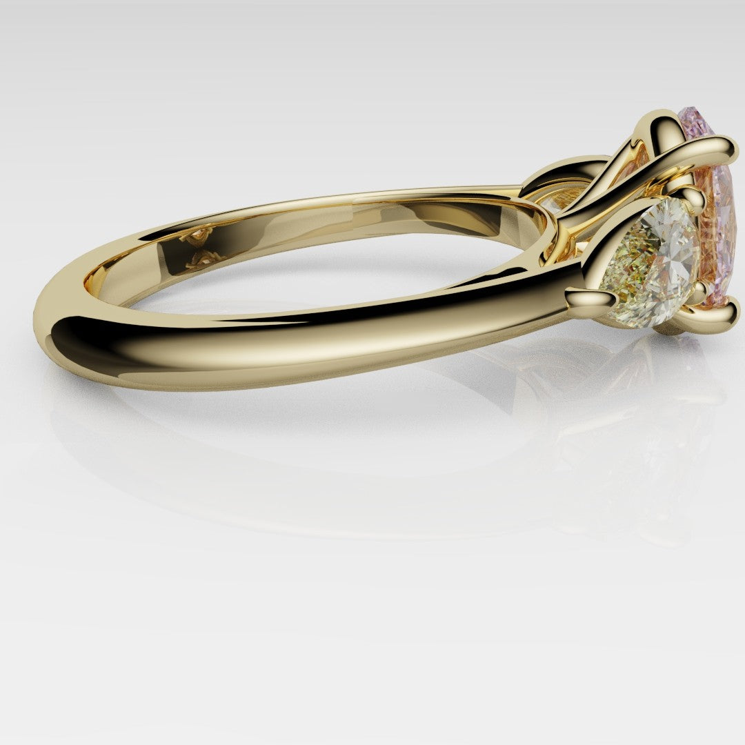 Fancy Pink and Yellow Diamond Trilogy Engagement Ring