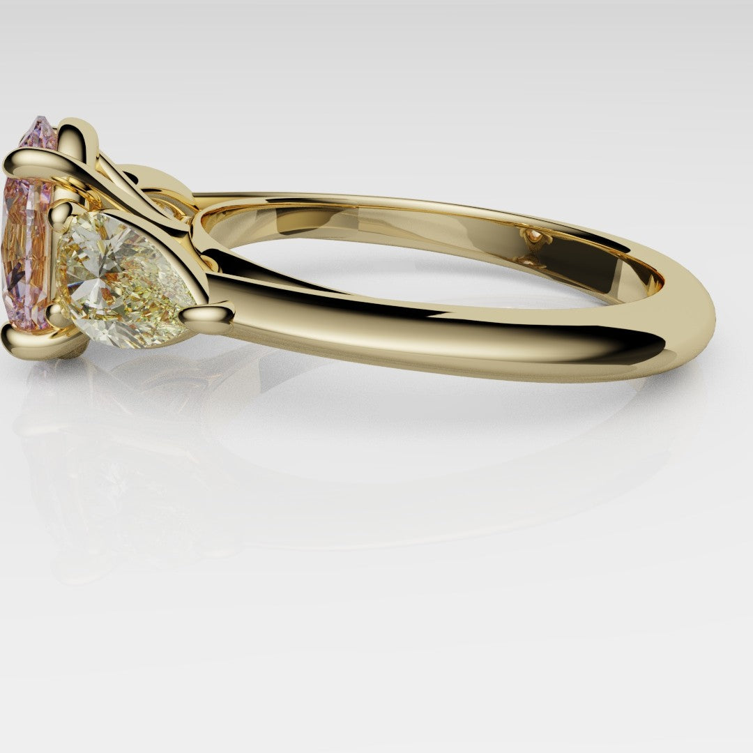 Fancy Pink and Yellow Diamond Trilogy Engagement Ring