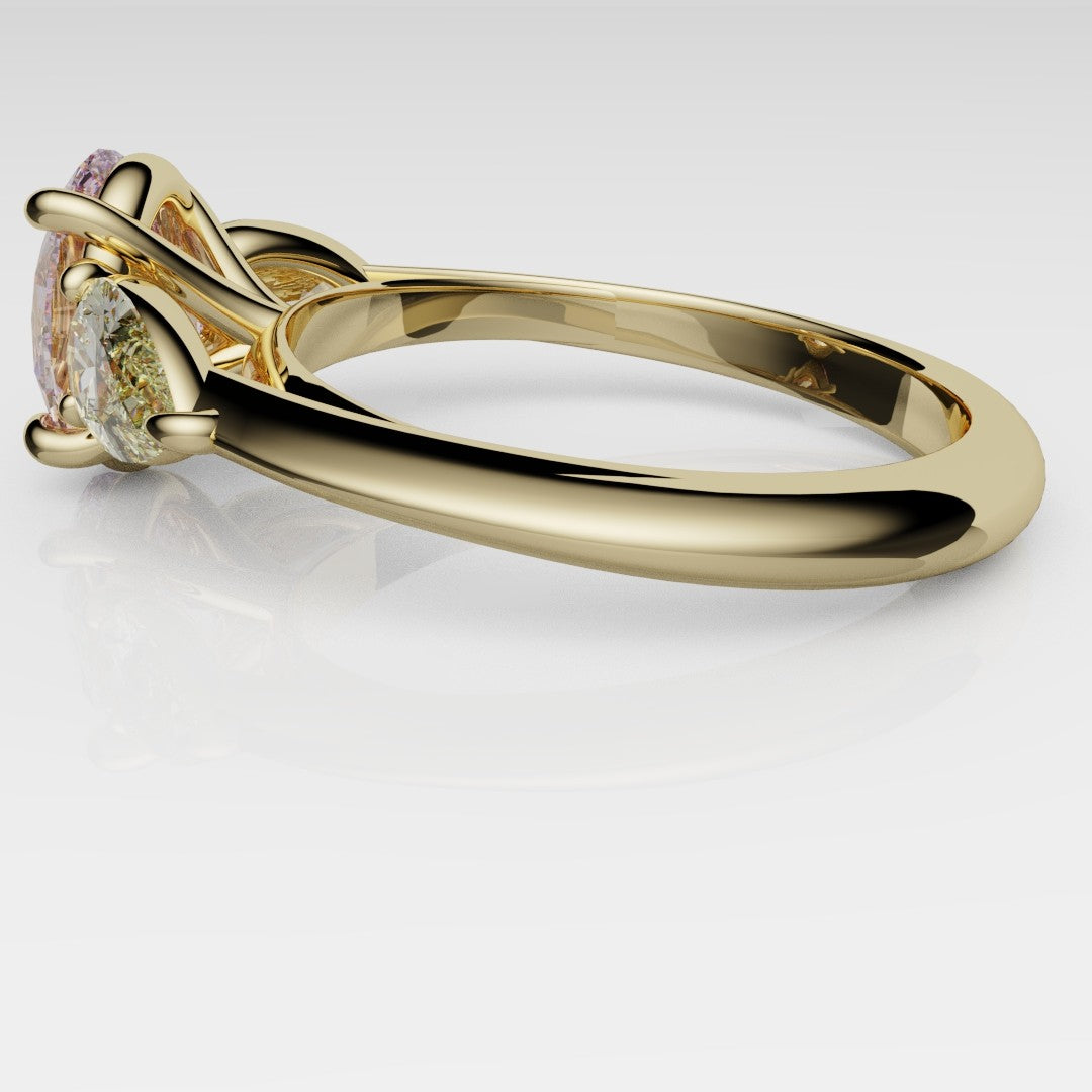 Fancy Pink and Yellow Diamond Trilogy Engagement Ring