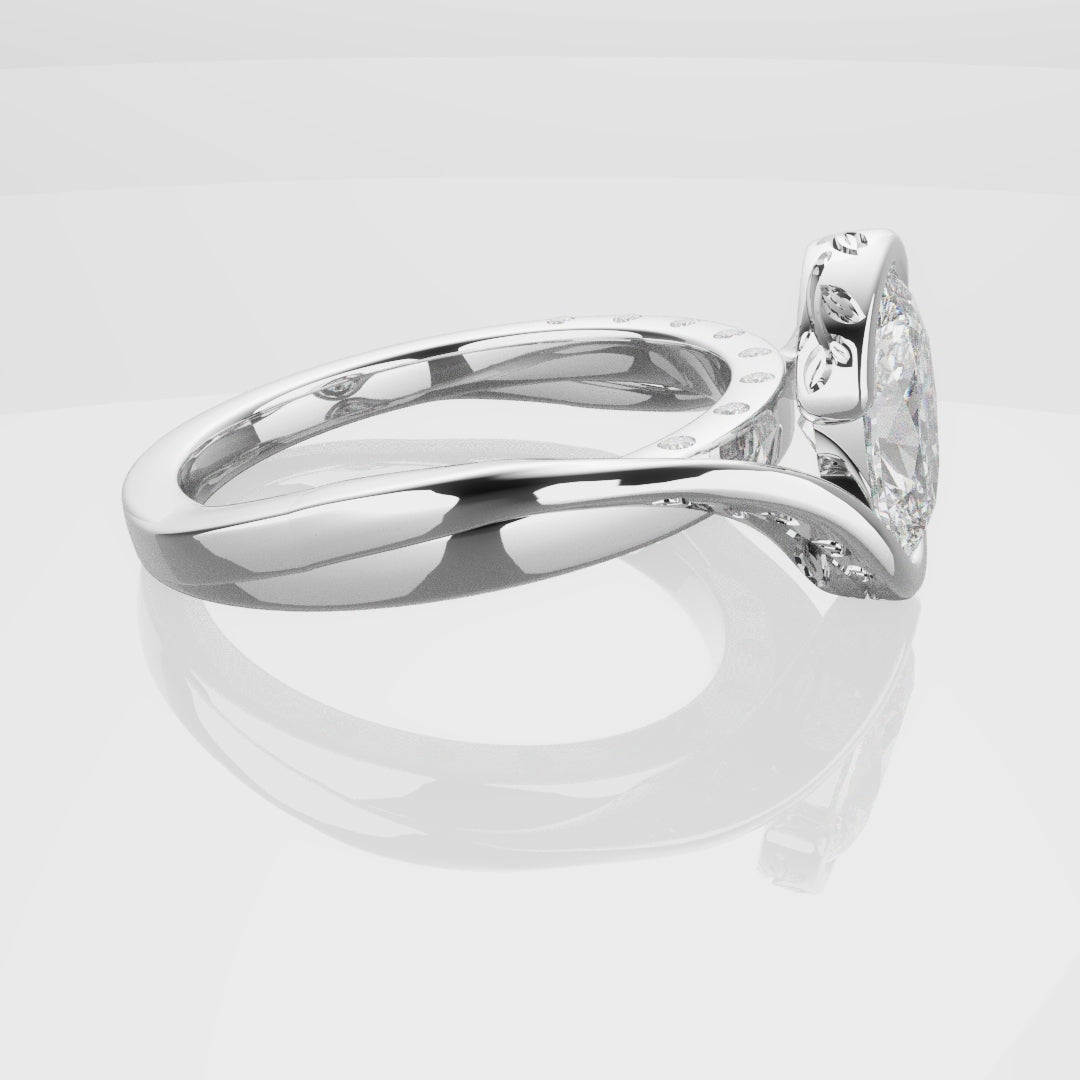 Flowing Vine Oval Diamond Engagement Ring with Hidden Diamonds