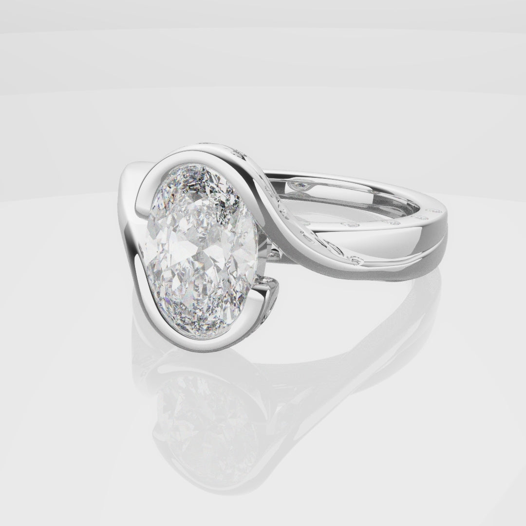 Flowing Vine Oval Diamond Engagement Ring with Hidden Diamonds
