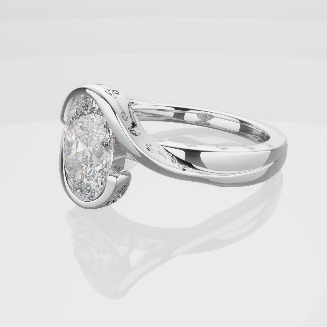 Flowing Vine Oval Diamond Engagement Ring with Hidden Diamonds