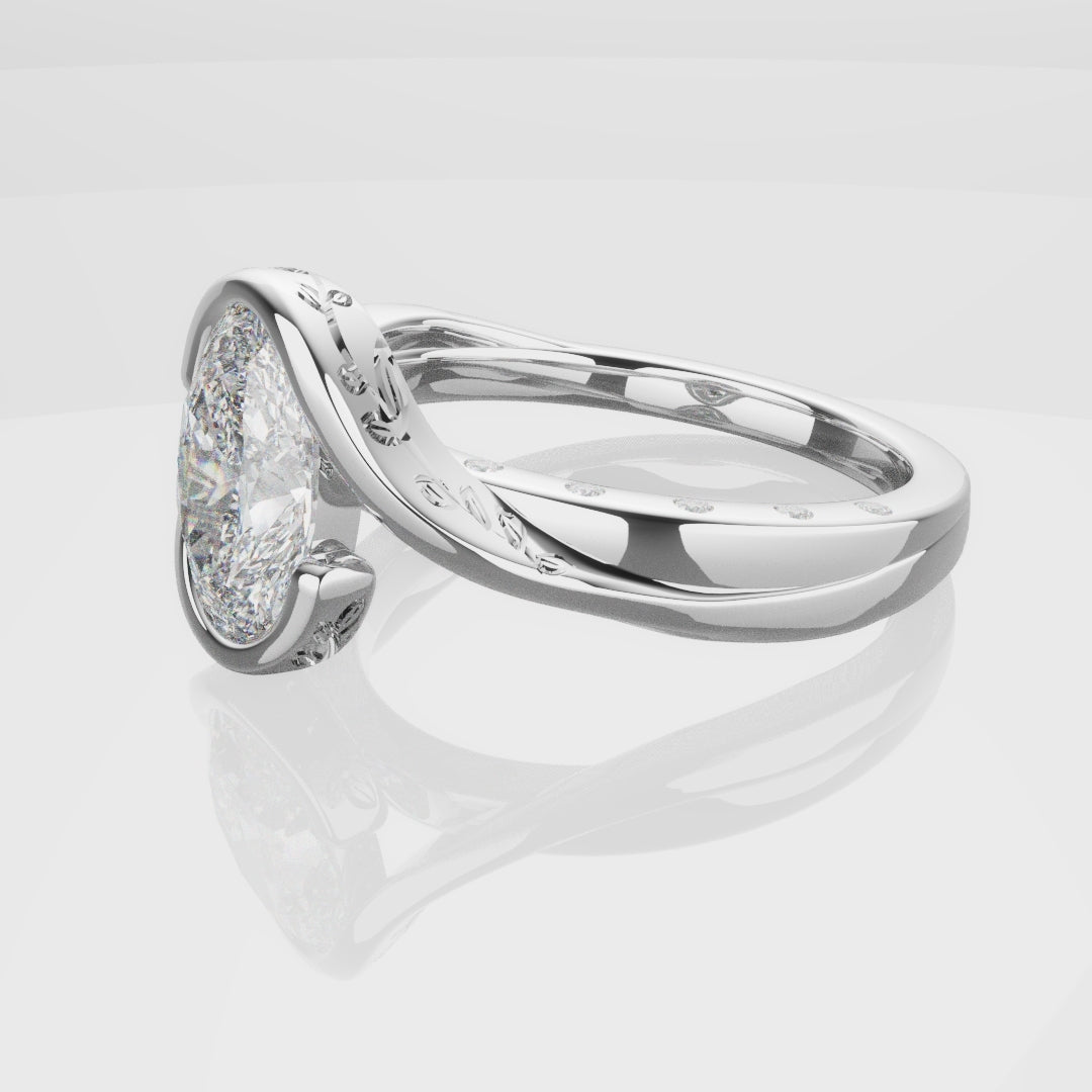 Flowing Vine Oval Diamond Engagement Ring with Hidden Diamonds