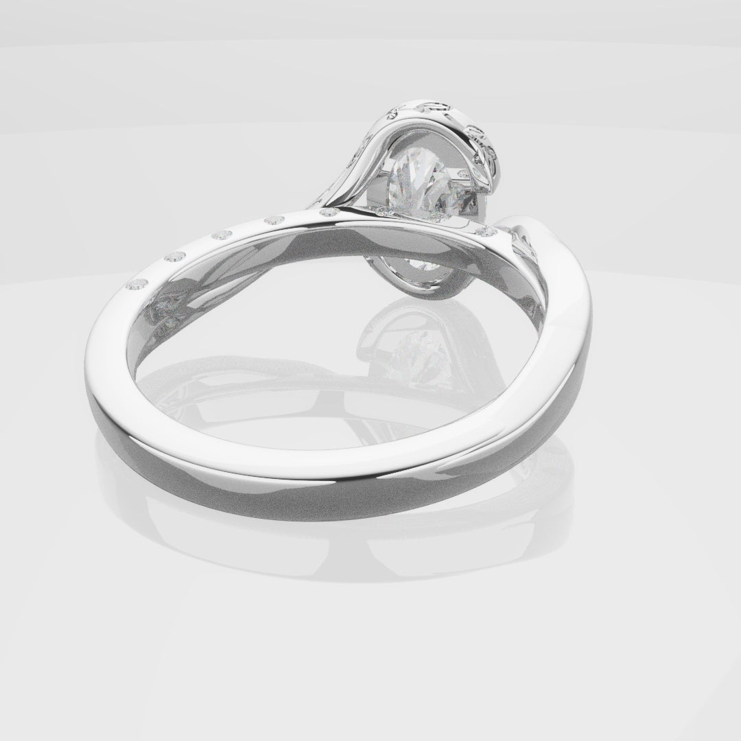 Flowing Vine Oval Diamond Engagement Ring with Hidden Diamonds
